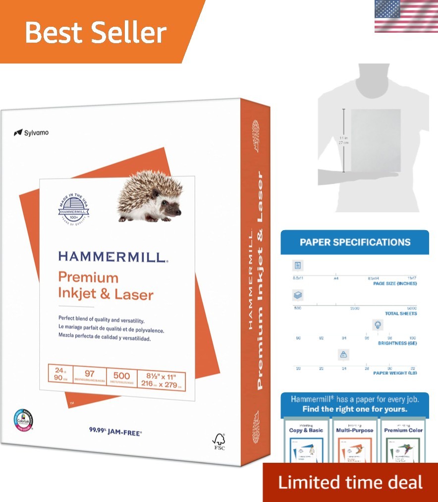 Sustainable 24lb Inkjet & Laser Printer Paper, 500 Sheets - Brilliantly Bright