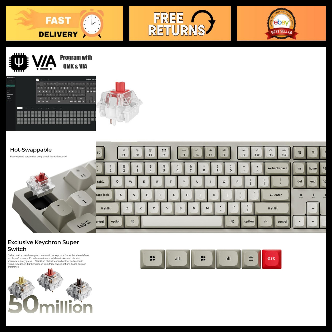 Custom TKL Wired Keyboard, 8K Polling Rate, RGB Backlight, Red Switches, Gaming