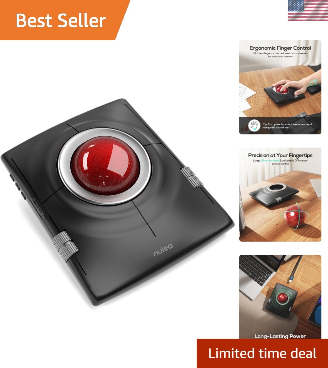 Wireless Trackball Mouse Ergonomic 55mm Large Ball Ambidextrous | Rechargeabl...