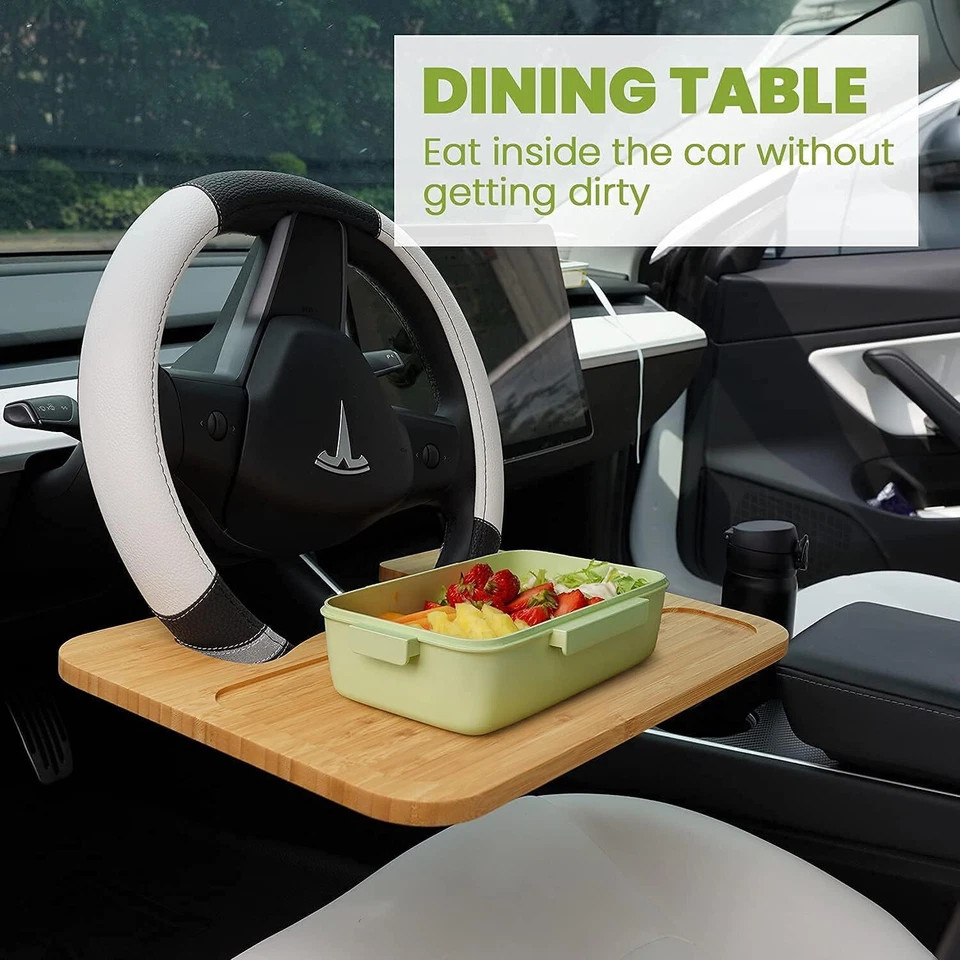 2-in-1 Car Steering Wheel Tray Seat for Eating and Writing Laptop Work Bamboo
