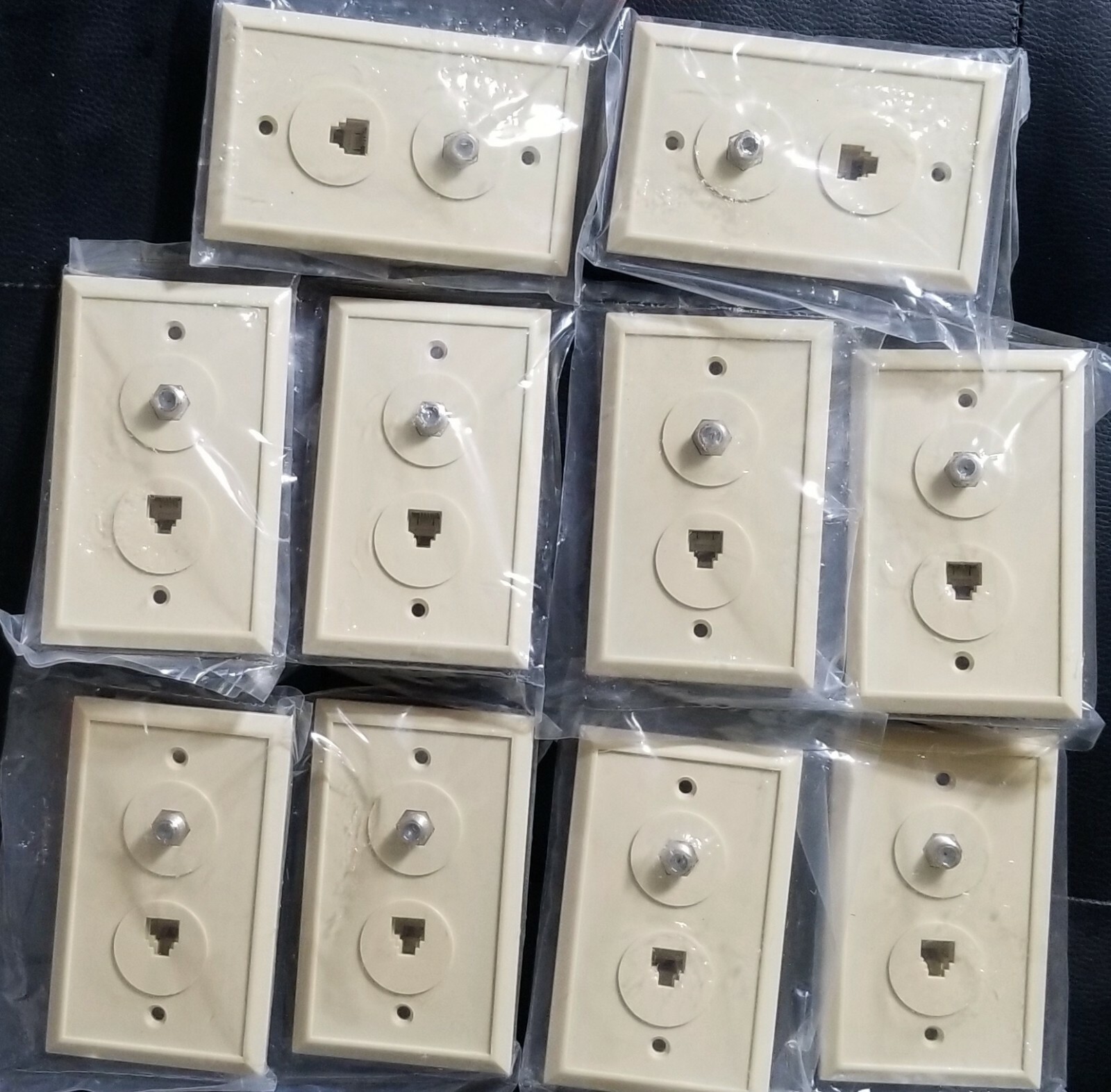 LOT OF 10 🔥CZ Labs Dual Outlet Coax Cable F81 Ivory & RJ11 Telephone Wall Plate