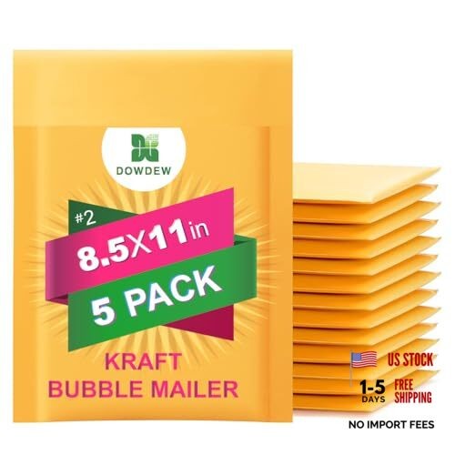 Kraft Bubble Mailers [Pack] Mailing Packing Envelopes #2 (8." x #2 8.5" x 11" 5