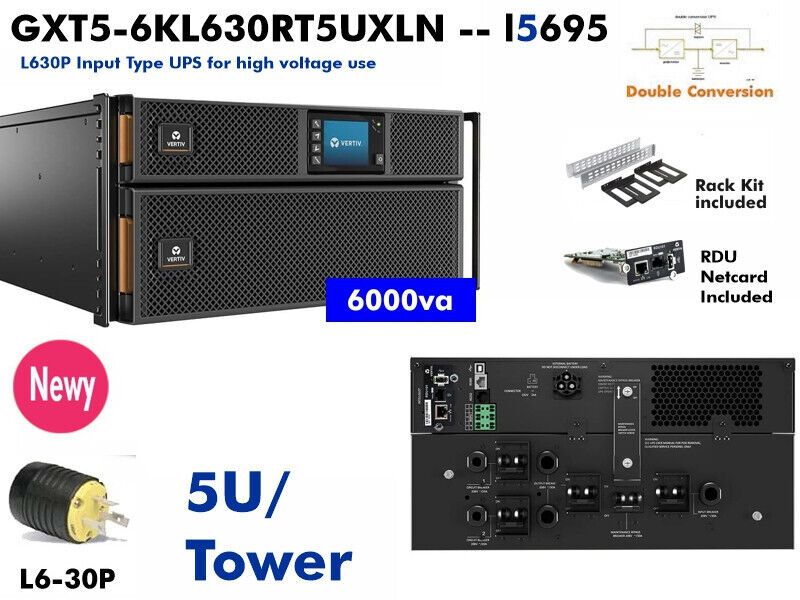 OpenBox~ Vertiv GXT5-6KL630RT5UXLN 6000va UPS L630P 208v 6kva 5U 6000va #NewBatt