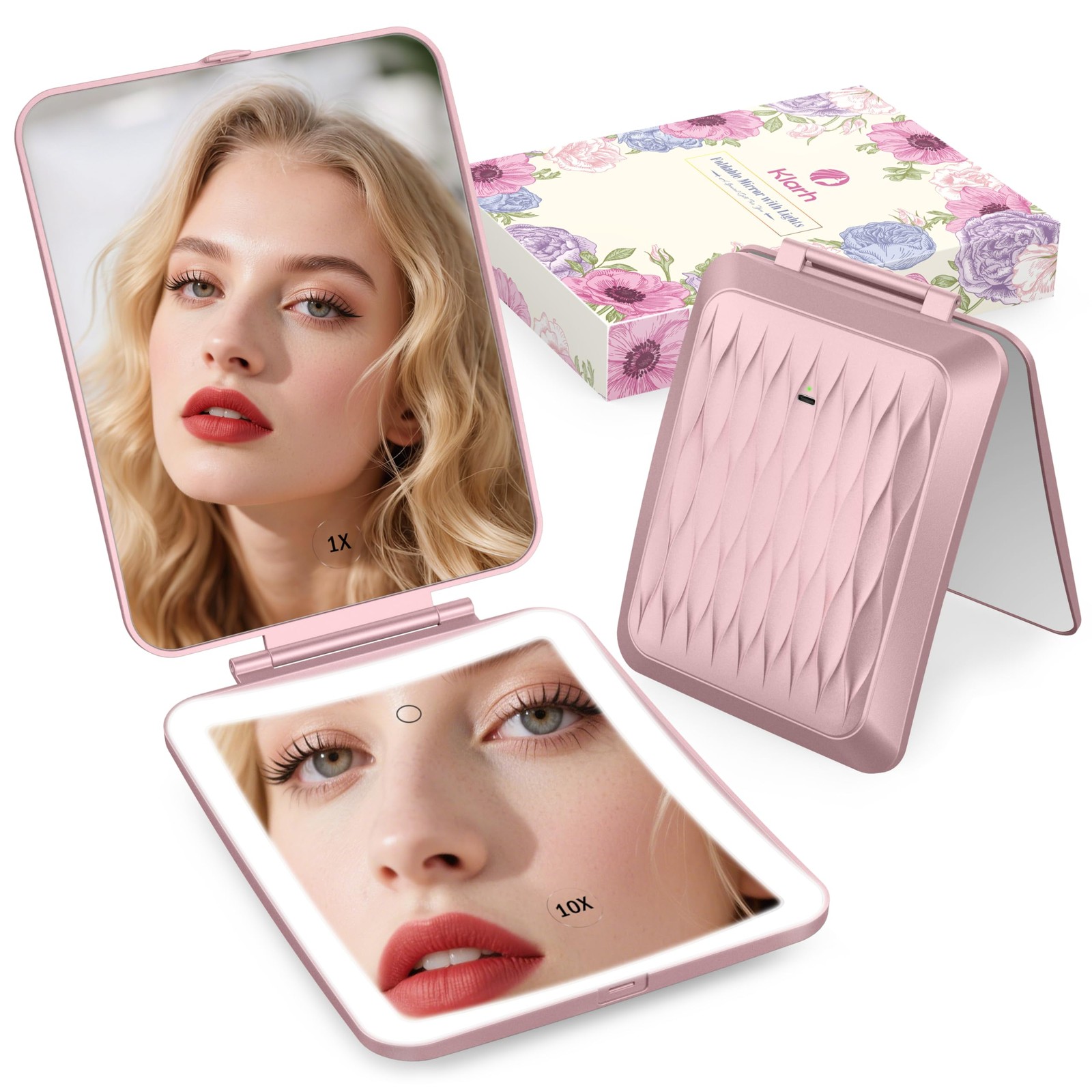 1X/10X Magnifying Makeup Mirror, 3 Color Lights, Touch Control, Rechargeable