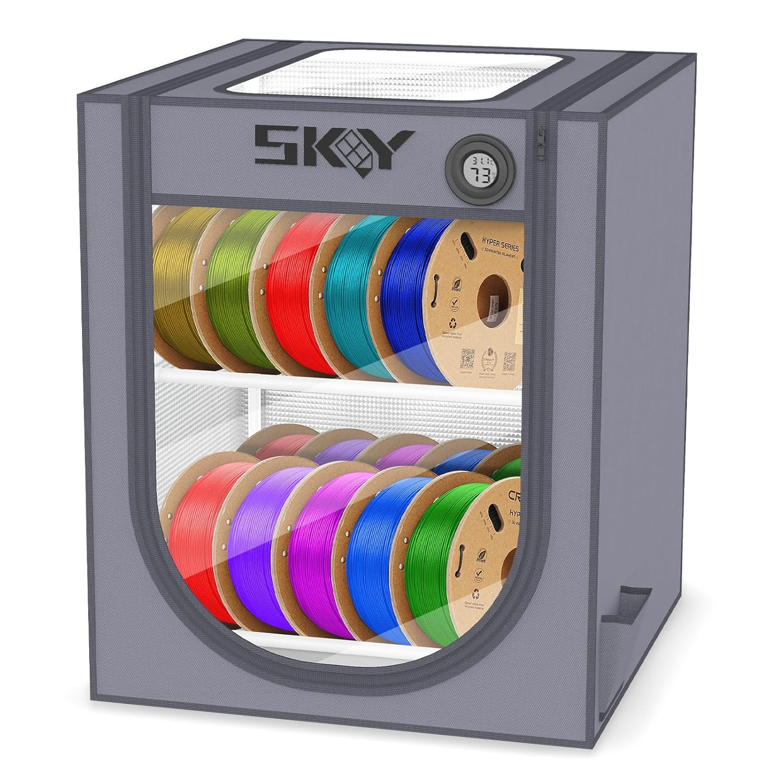 3D Printer Filament Storage Box 2-Tier Rack with Thermo-Hygrometer 20 Rolls