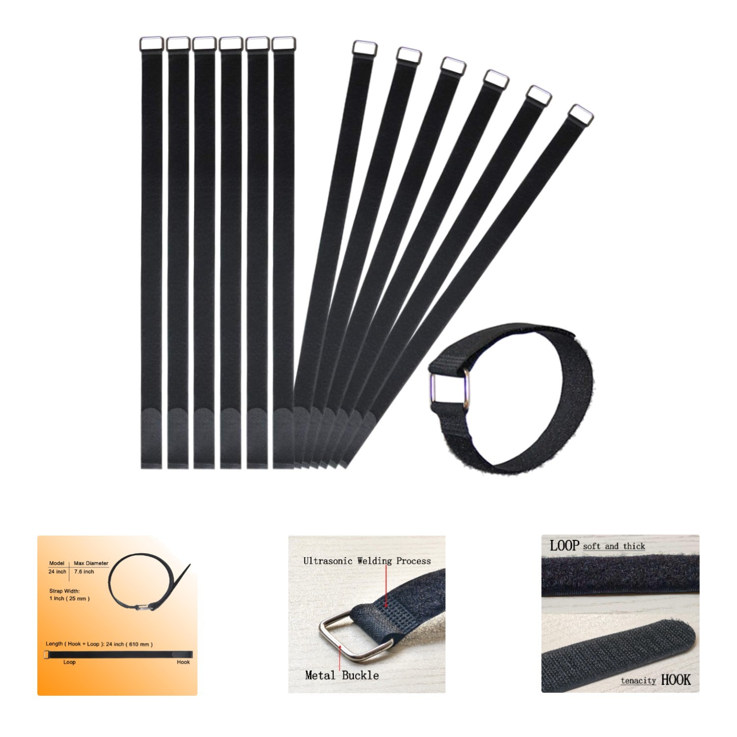 12-Pack 24-Inch Durable Nylon Cable Straps – Effortless Organization Solutions