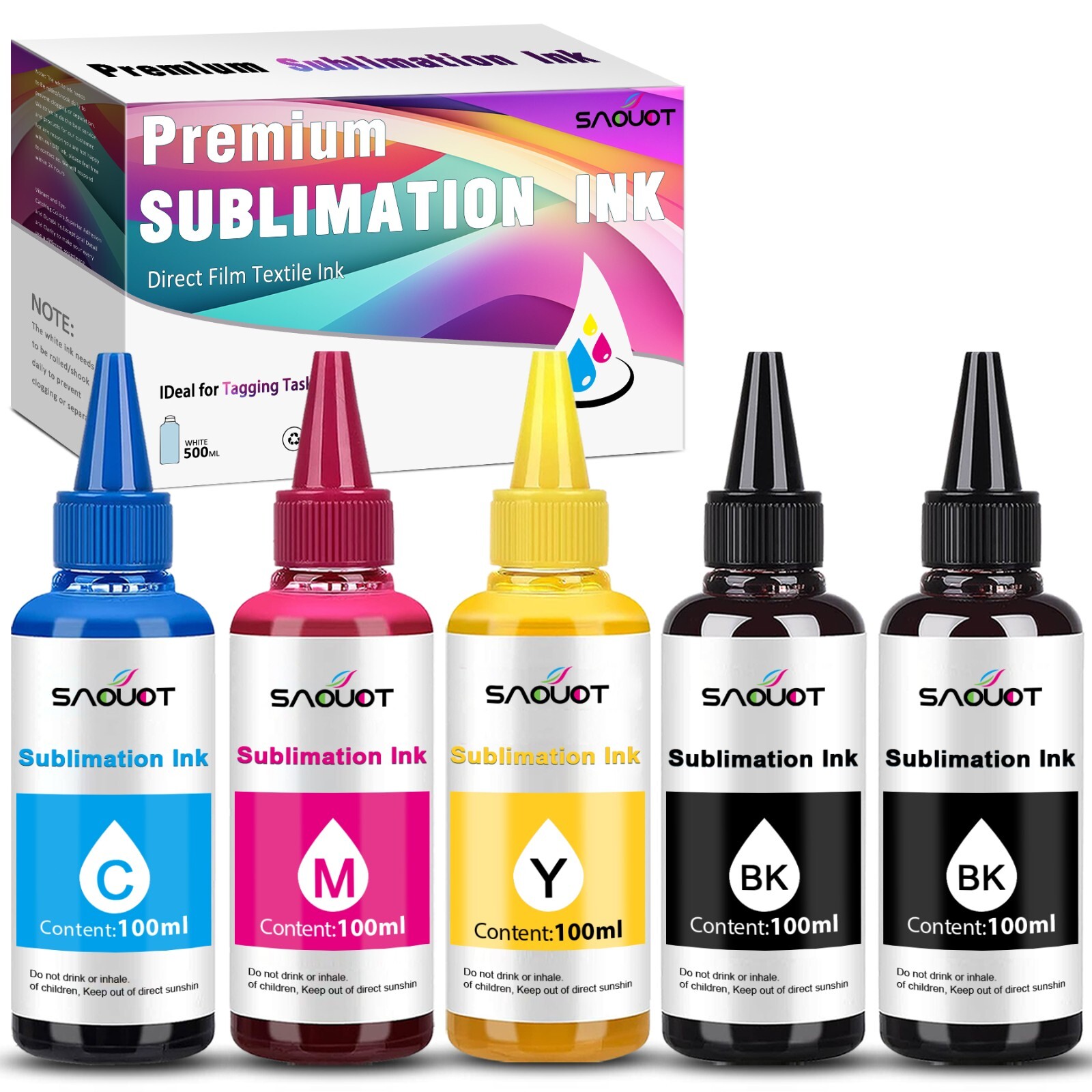Sublimation Ink 500ML for Epson ET-4550 ET-5170 XP-4205 (5 Pack, CMY+2BK)