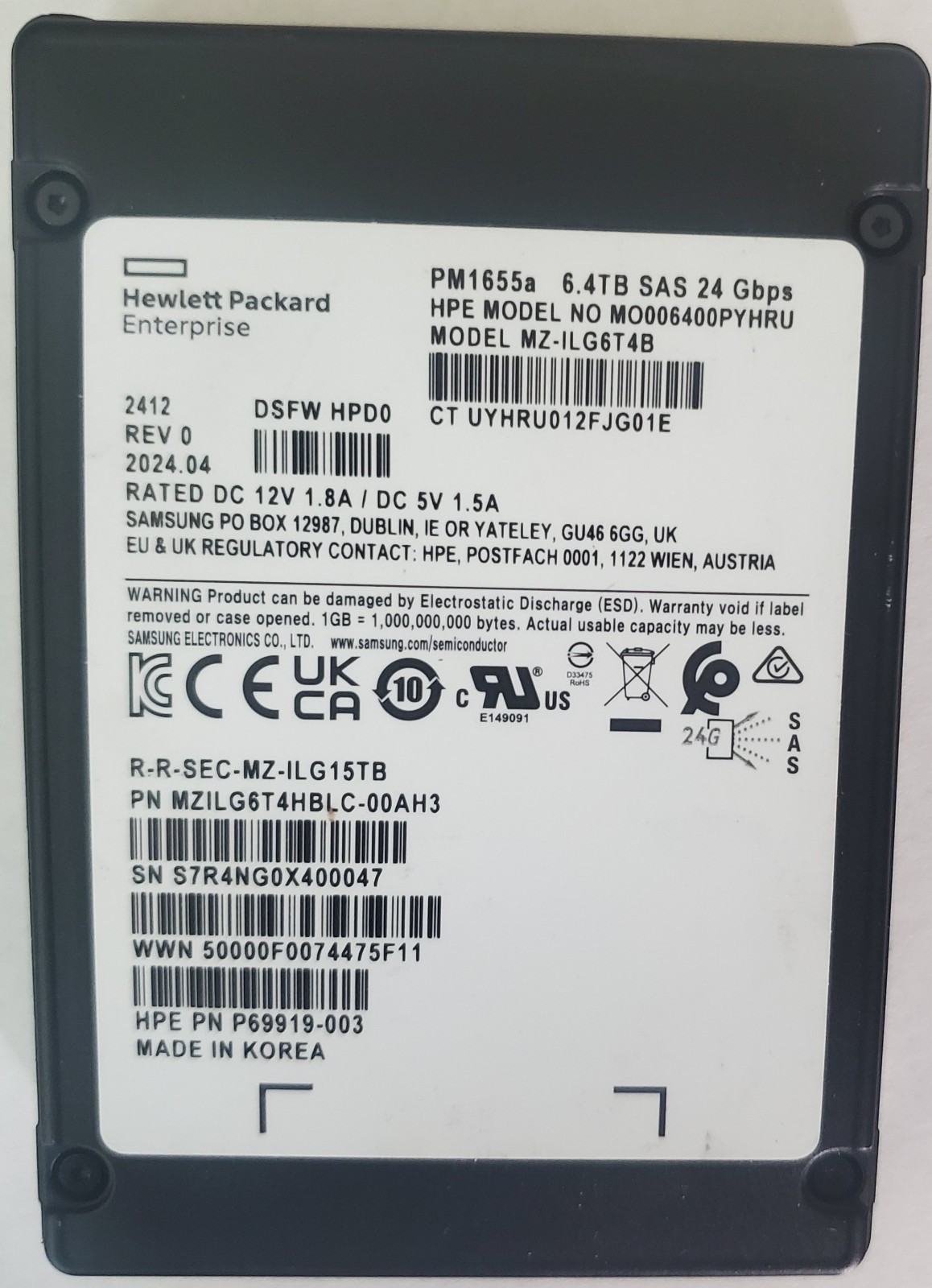 HPE PM1655a 6.4TB SSD