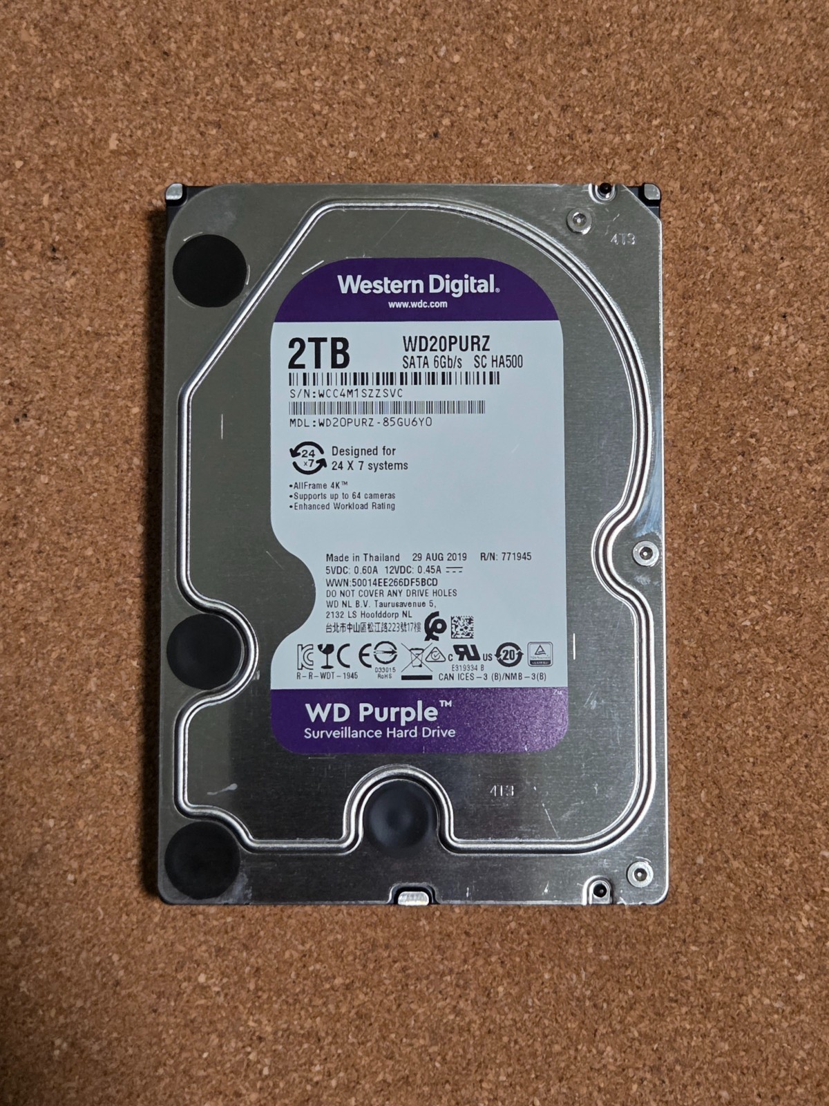 GENUINE WESTERN DIGITAL PURPLE 3.5" HARD DISK DRIVE 2TB SATA HDD WD20PURZ