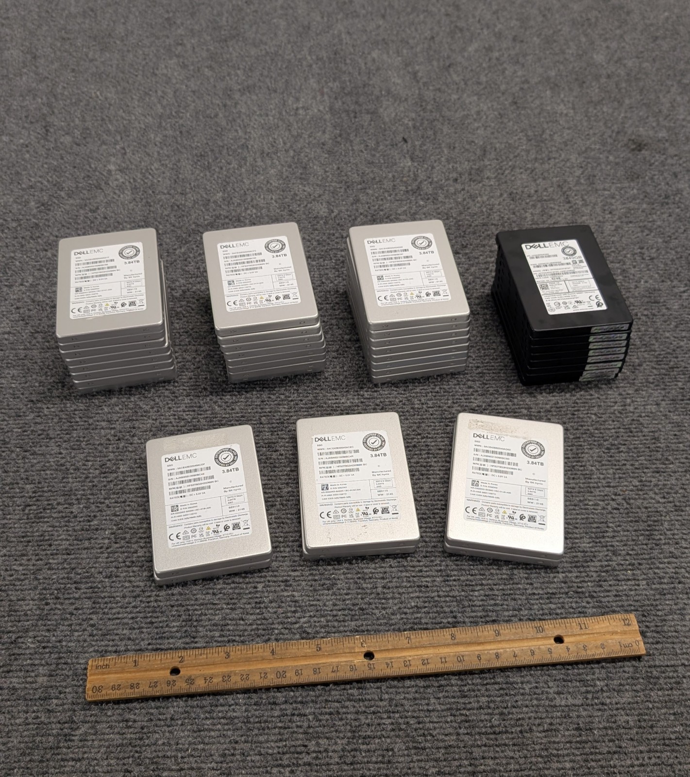 Lot of 38 Dell EMC 3.84TB 2.5” SATA Solid State Drives (8x 4H1RX, 30x 3GDK0)