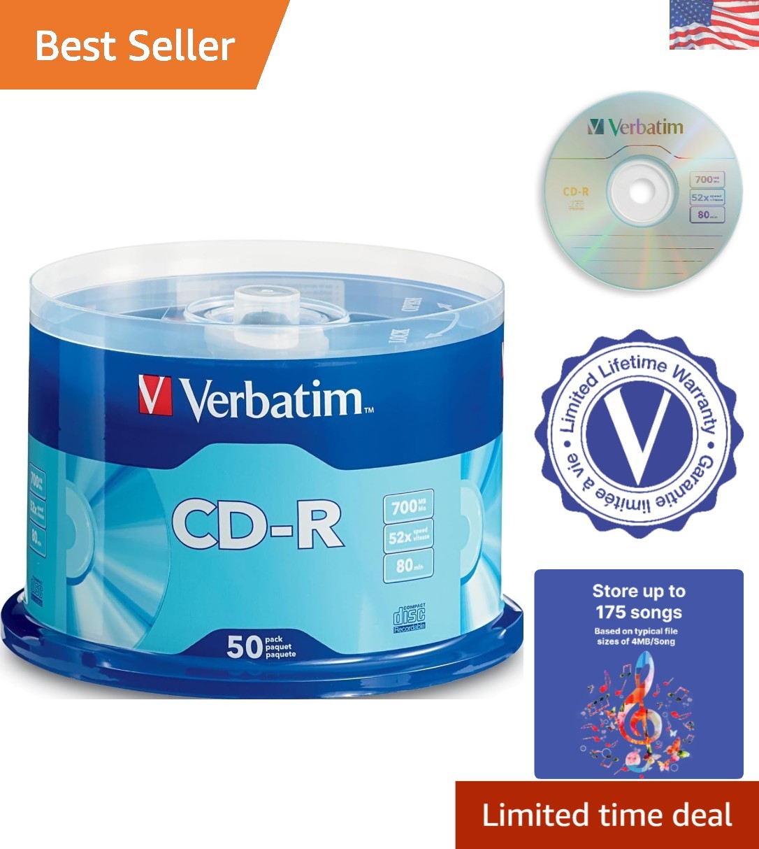 Fast Recording 52X CD-R Blanks - 50 Discs Silver Spindle for Your Digital Life