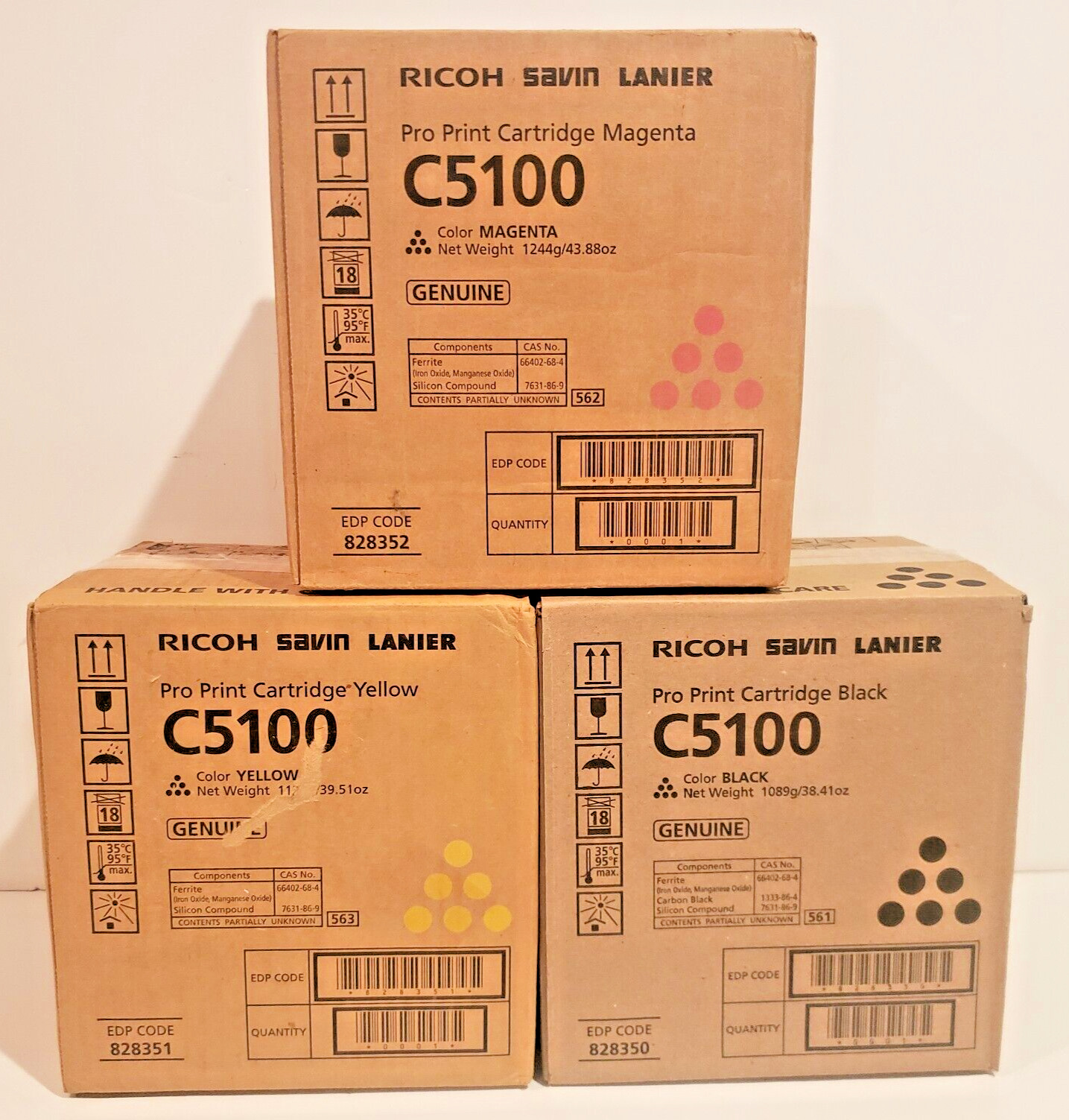 Genuine Ricoh Savin Lanier Toner 3PK M, K, Y C5100 828350, 828351, 828352