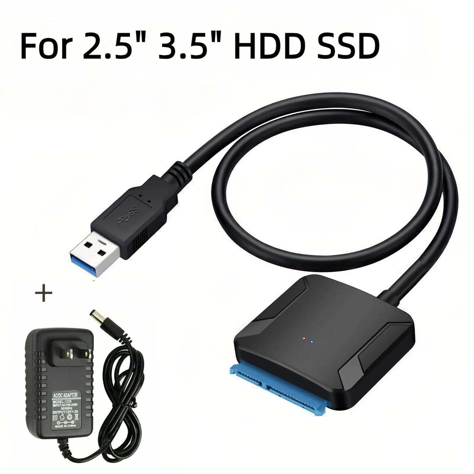 USB 3.0 to SATA III Adapter For 2.5" 3.5" HDD SSD with 12V Power Supply