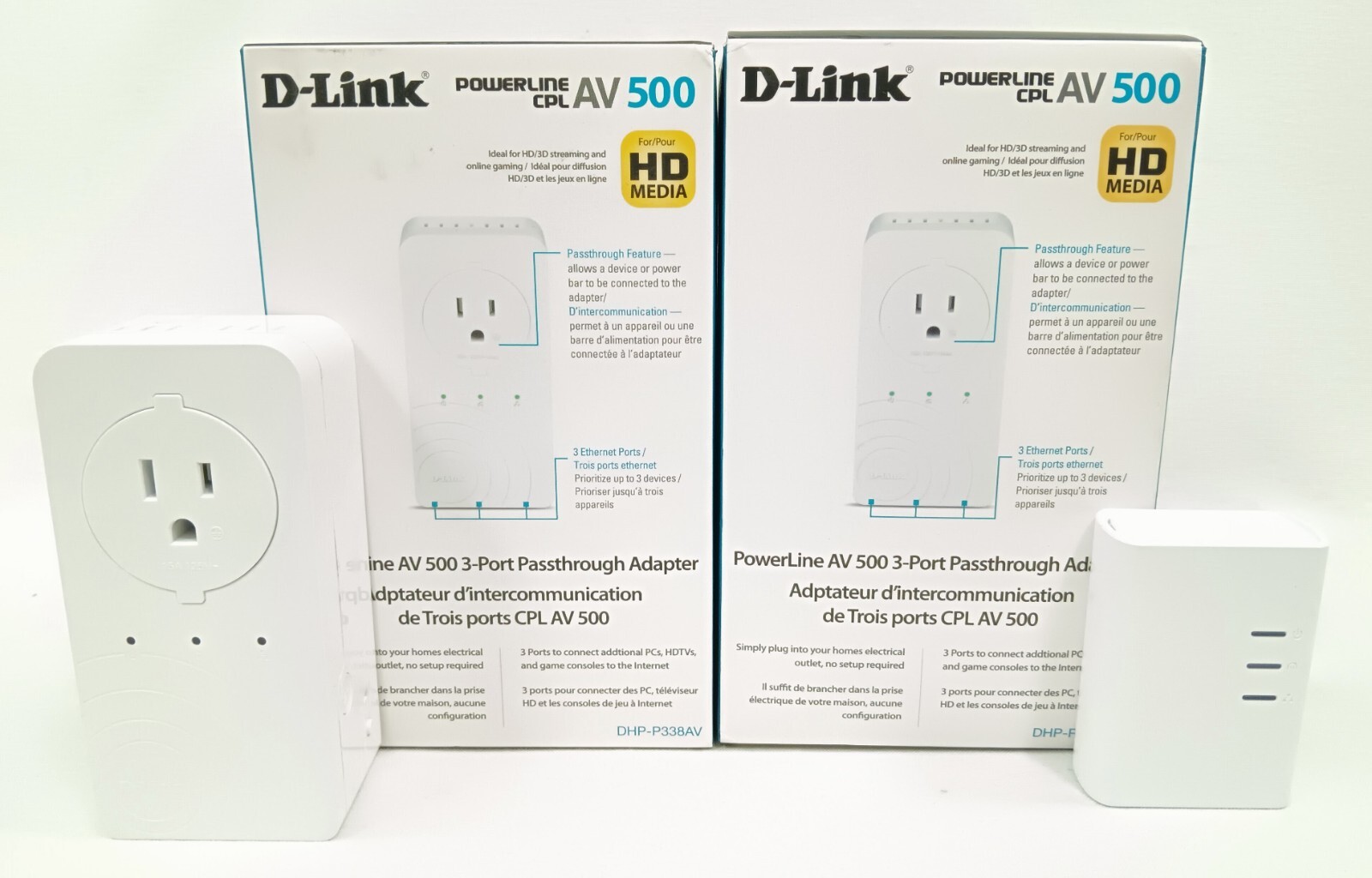 3 D-Link DHP-P338AV PowerLine AV 500 Passthrough Adapters & DHP-308AV Mini