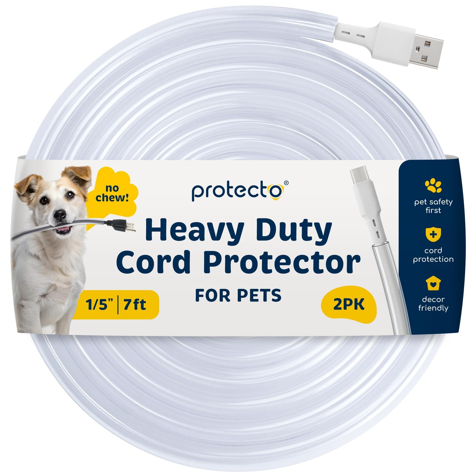 2-Pack Cord Protector from Pets & Cats No Chew, 7ft, 1/5in, Clear