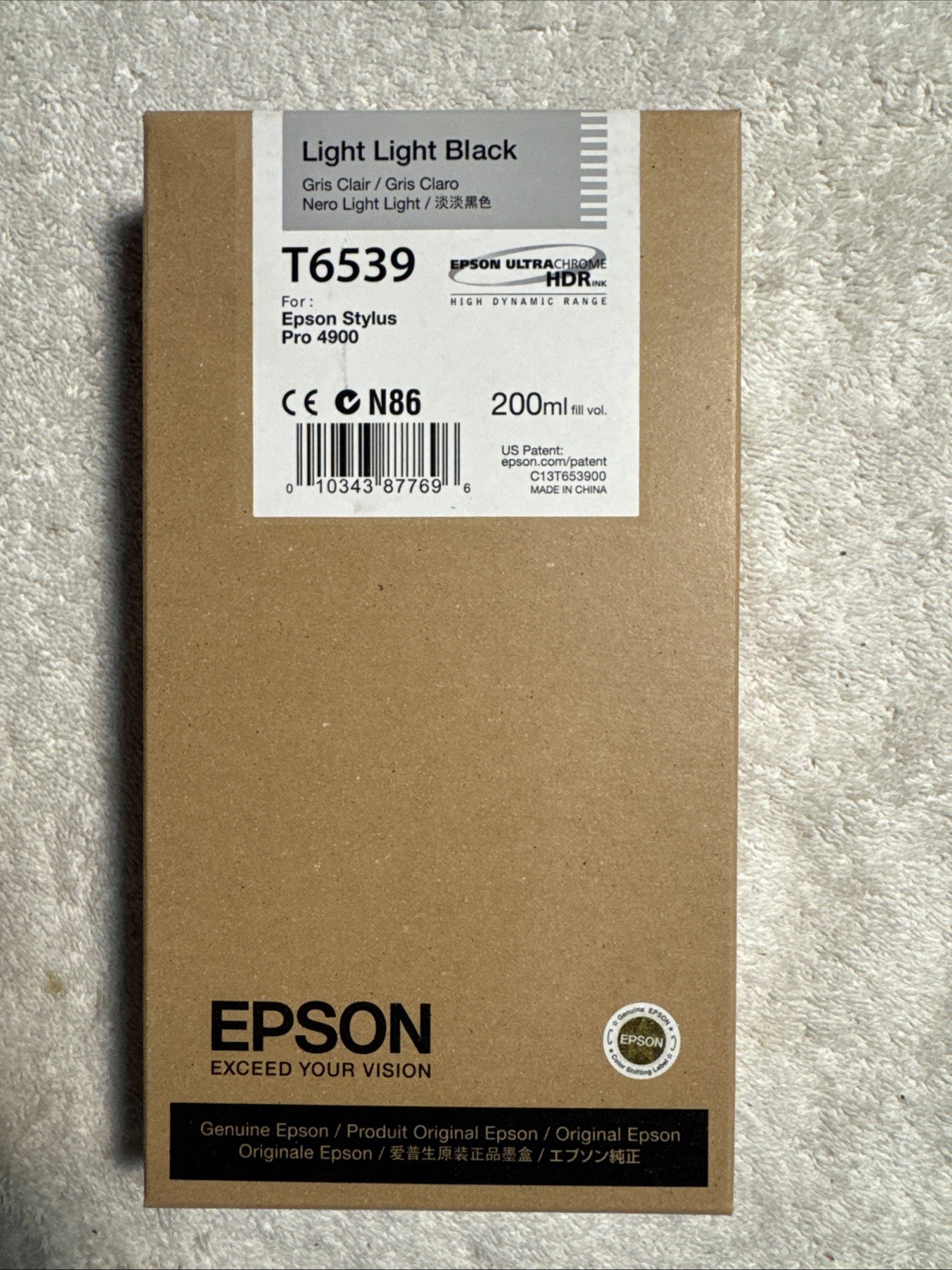 Two New Genuine Epson T6539 200ml Light Light Black Ultrachrome HDR Ink 4900