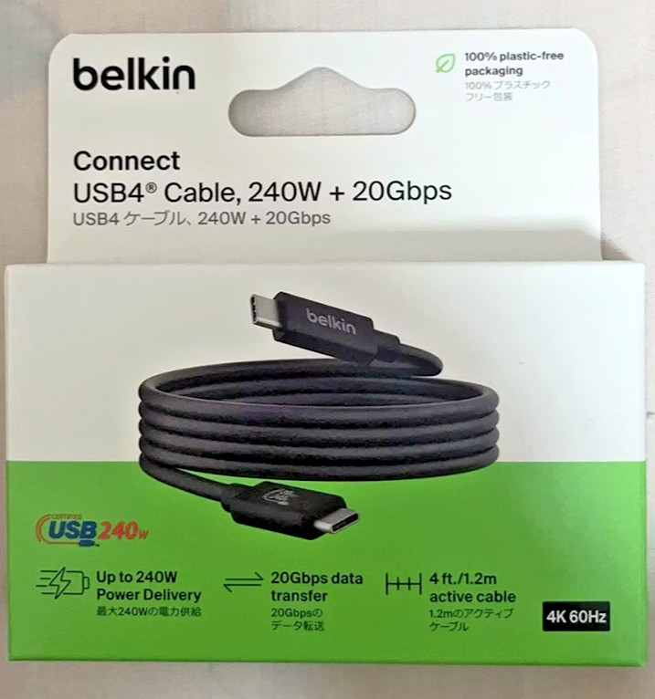 Belkin Connect USB4 Cable 240W + 20Gbps 4FT/1.2M Thunderbolt 4 Genuine Guarantee