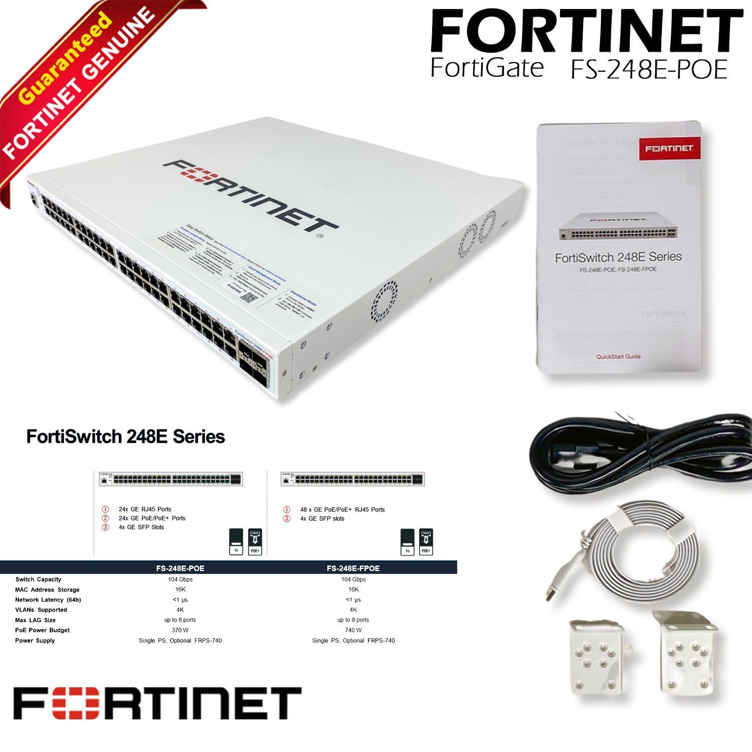 Fortinet FortiSwitch-248E-FPOE 48-Port Rack Mountable Switch FS-248E-FPOE