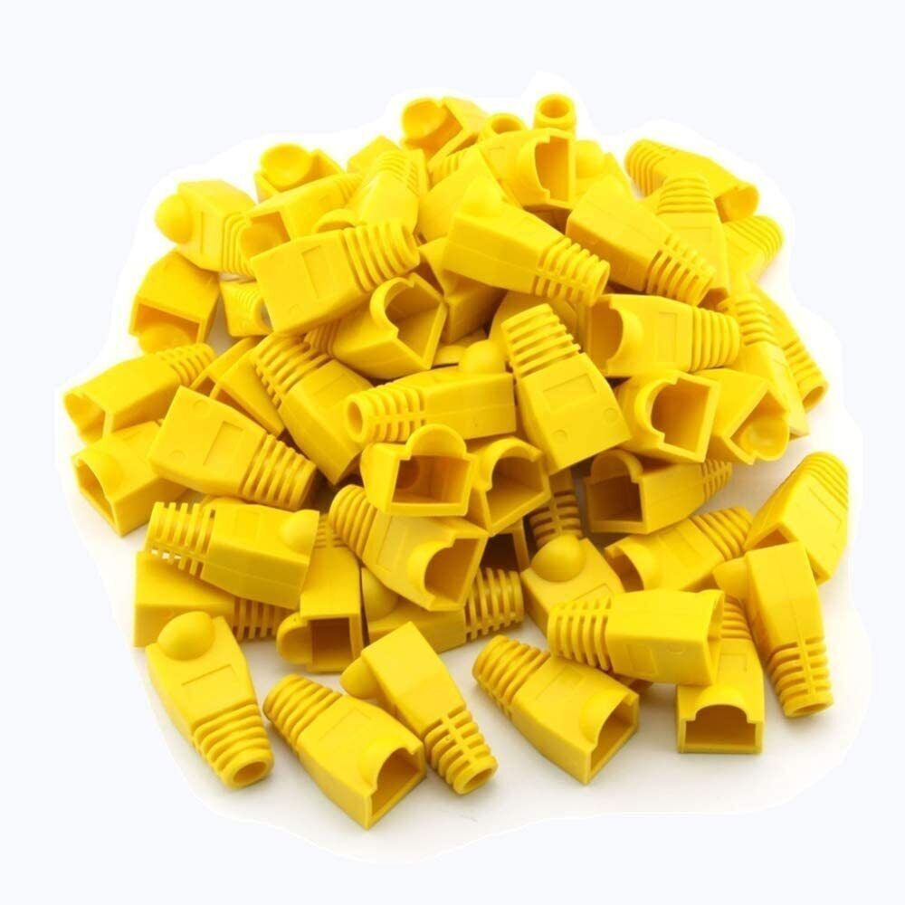 RJ45 Strain Relief Boot Yellow Cat5e/Cat6 End Cap Ethernet Cable Plug Cover LOT