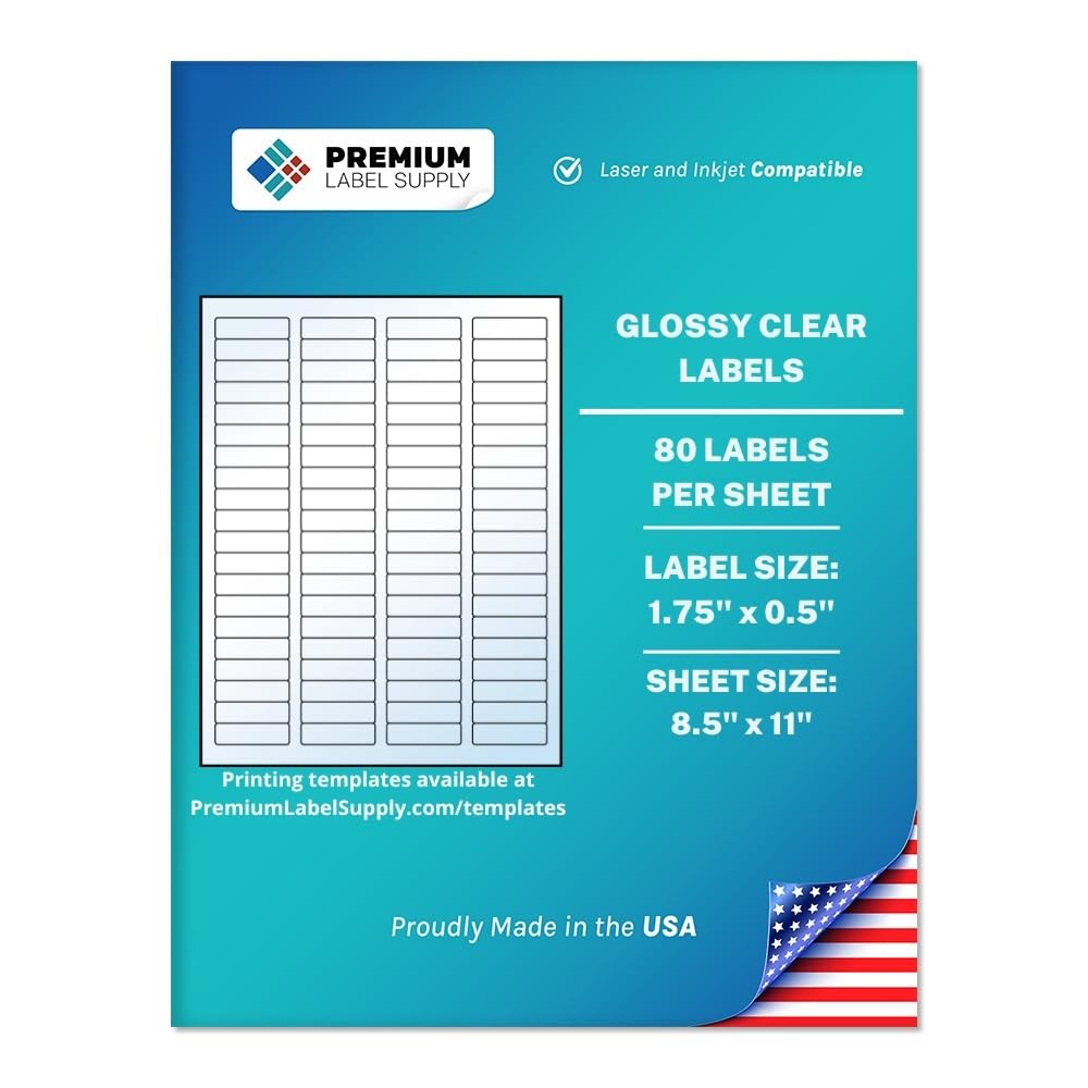 Premium Label Supply Glossy Clear Return Address Labels 1.75"x.5" Laser/Inkjet
