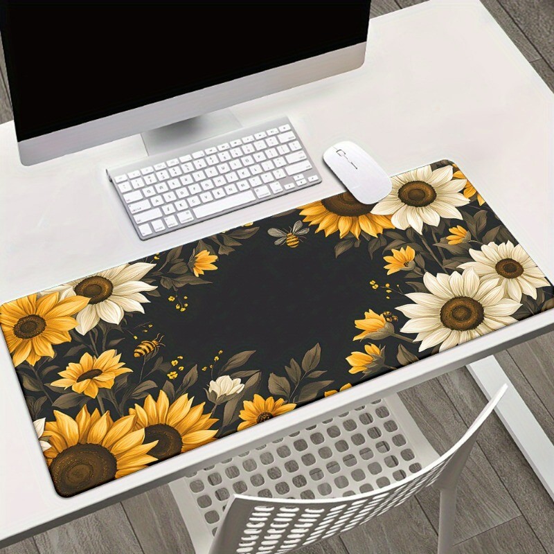 Contrast Floral Desk Mat: Sunflower Mouse Pad for Home Office & Botanical Decor
