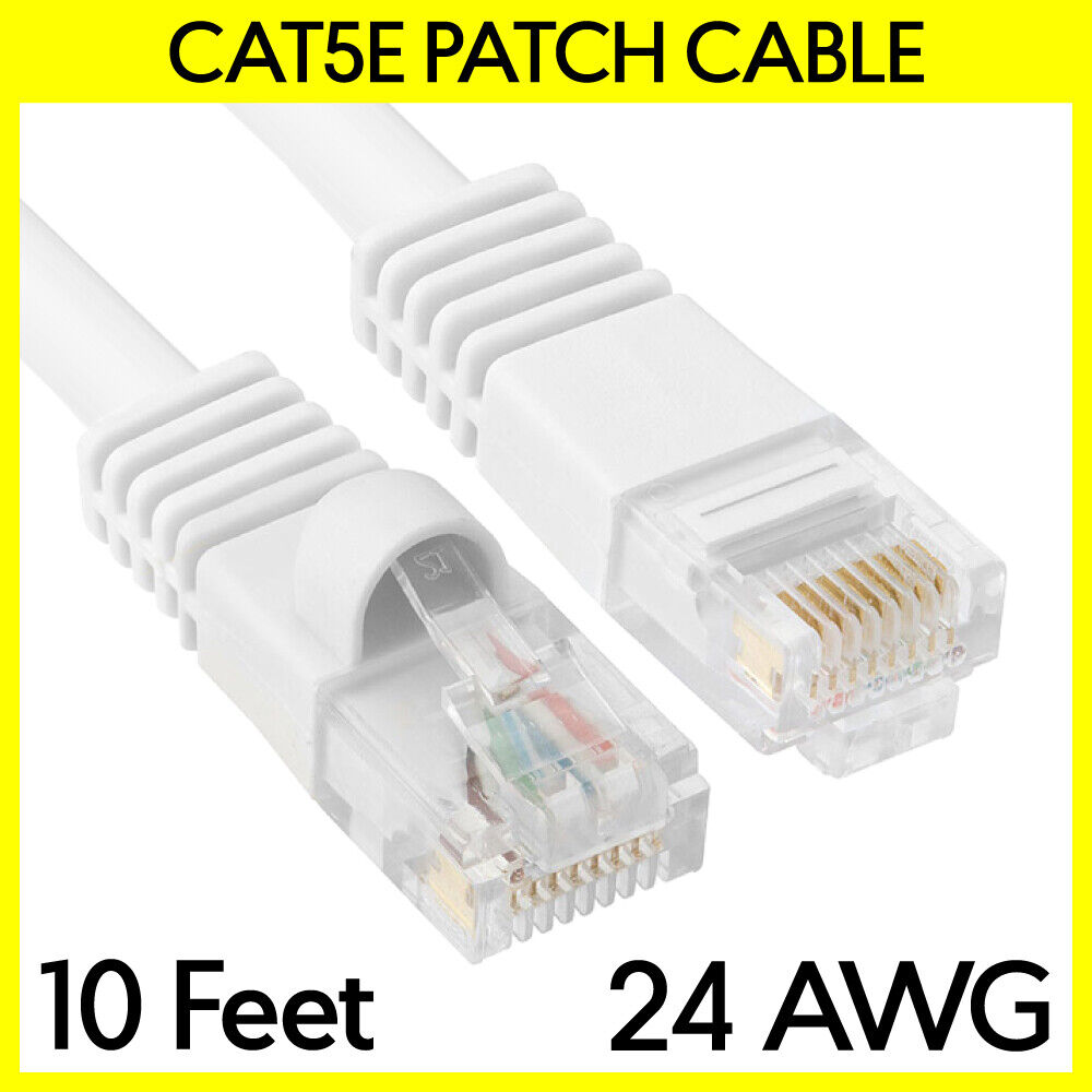 10FT Cat5e Ethernet Patch Cord White Cat 5e Internet Cable RJ45 LAN Router Cord