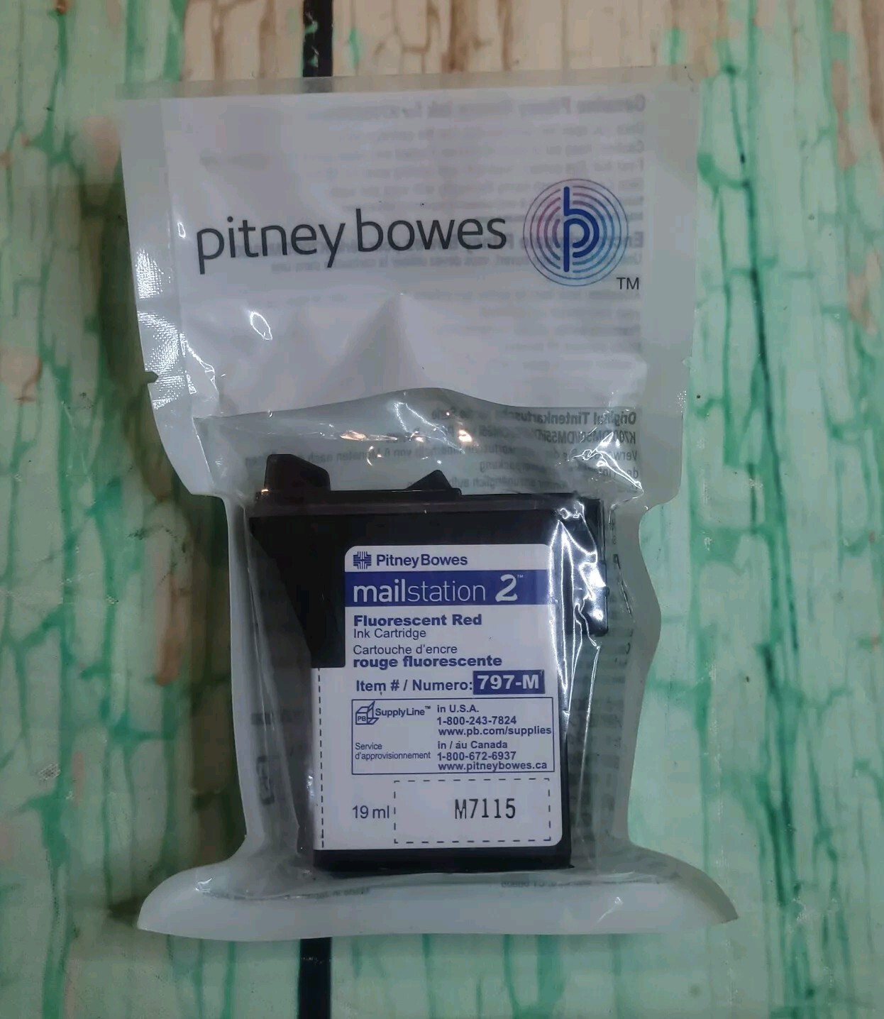 NEW SEALED Pitney Bowes 797-M Fluorescent Red Ink Cartridge MailStation 2