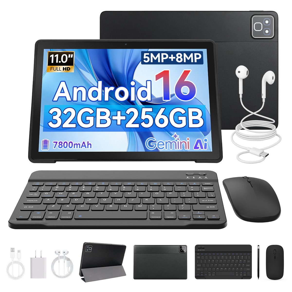 2026 Android 16 Tablet 11 Inch 32GB RAM 256GB ROM 7800mAh WiFi 6 5-Core IPS LCD