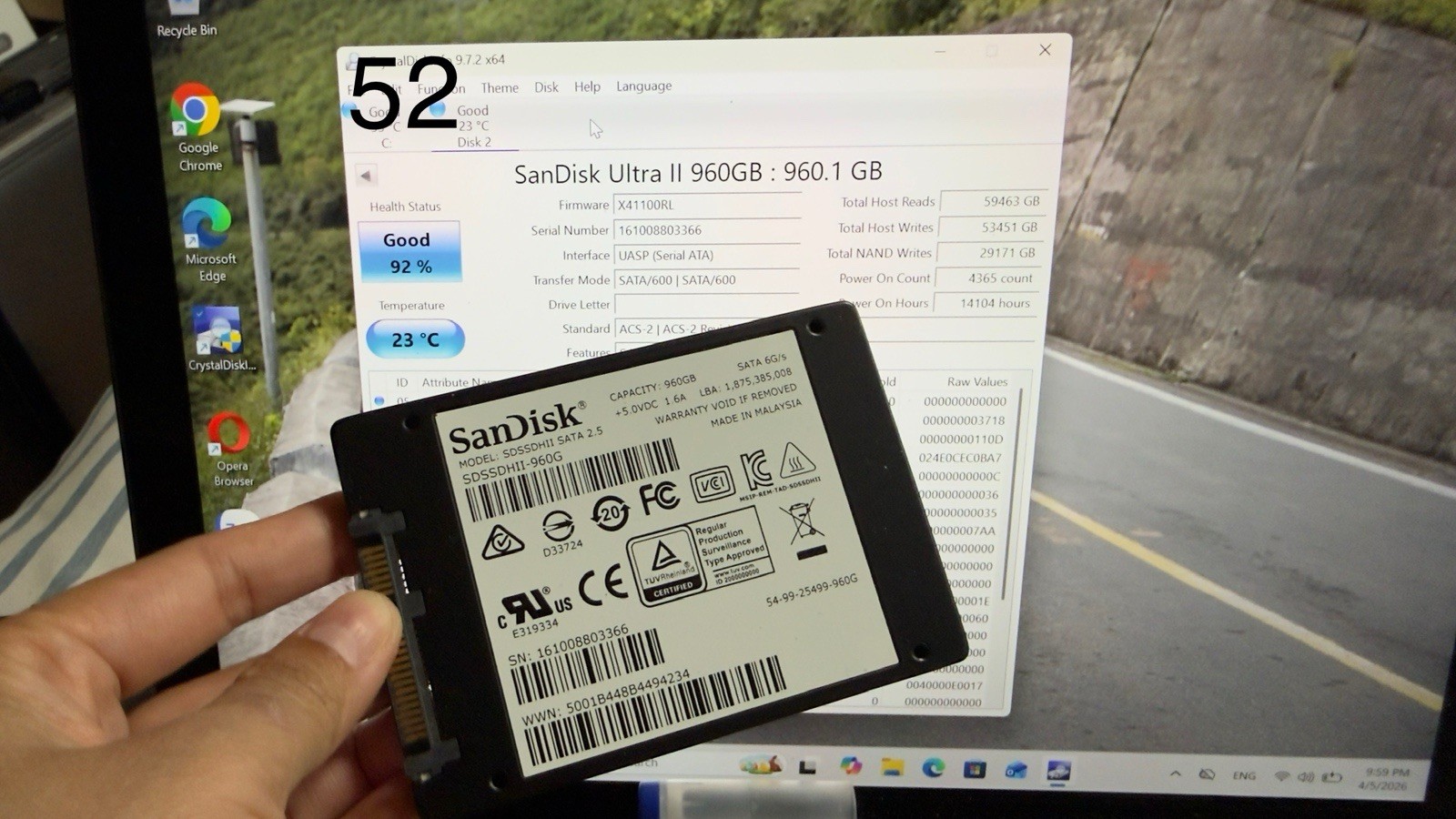 SANDISK SDSSDHII-960G ULTRA II 960GB SATA SSD HEALTH GOOD