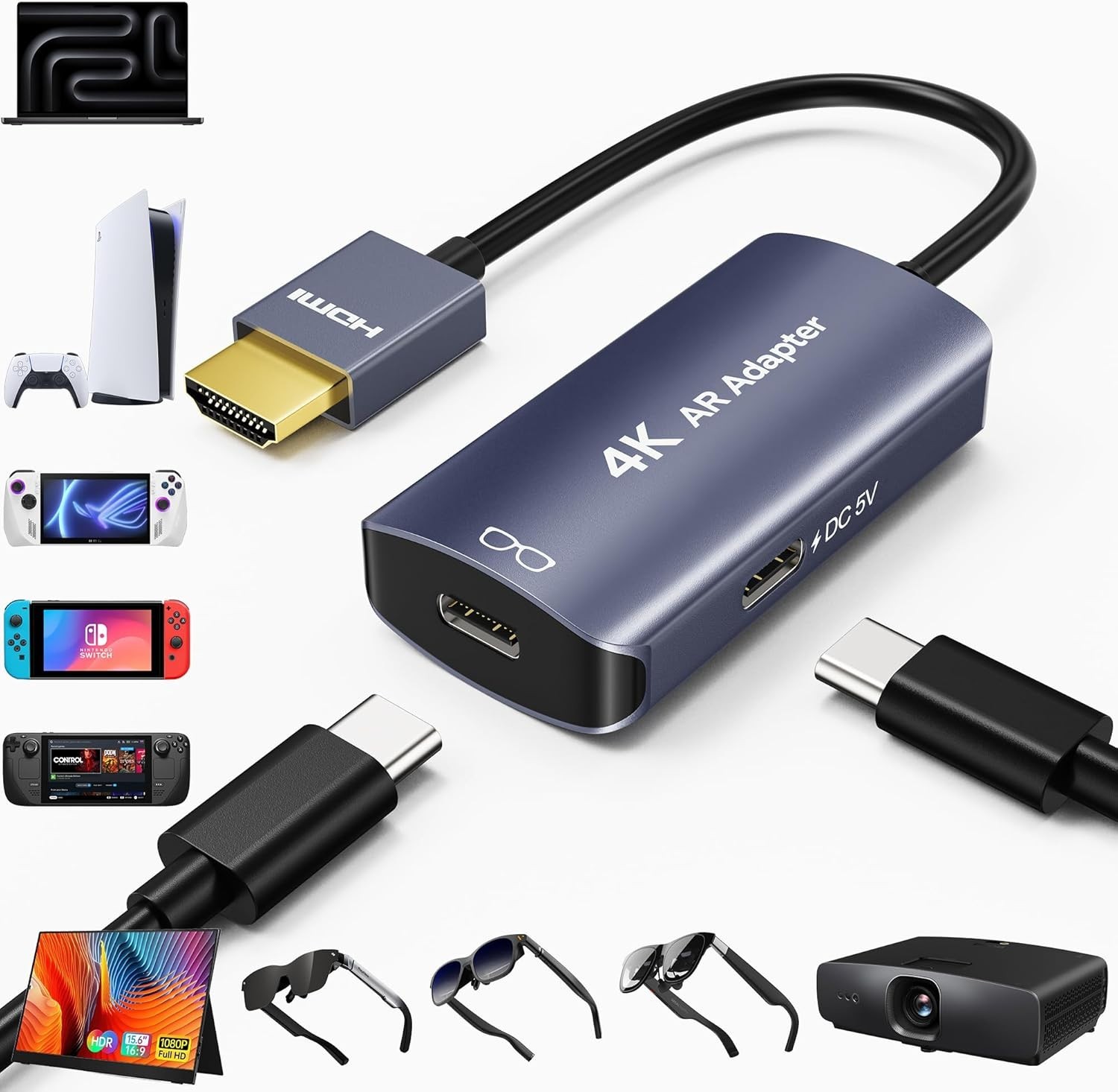 Cable Hdmi Macho A Usb-c Hembra Adaptador Con Cable De Alimentacion Usb C, Un...