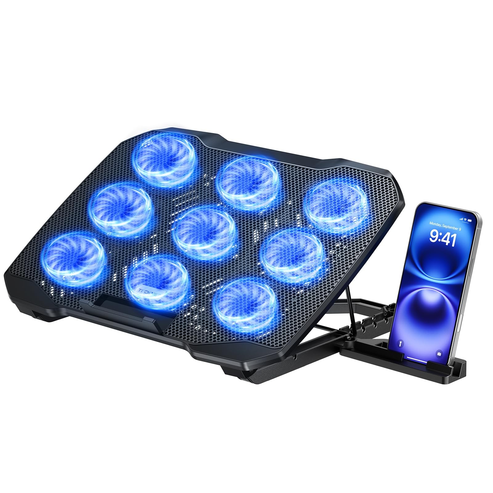 TECKNET Laptop Cooling Pad with Phone Stand, Cooler for 12-15.6 Black