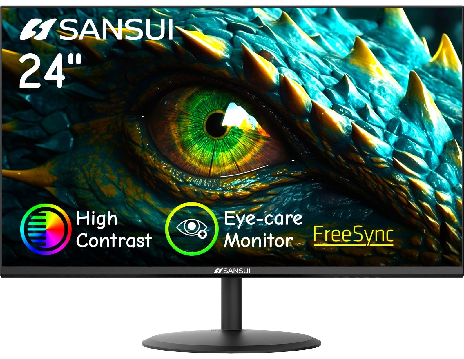 SANSUI Computer Monitor 24 inch Eye Care FHD 1080P Display HDMI,VGA Ports wit...