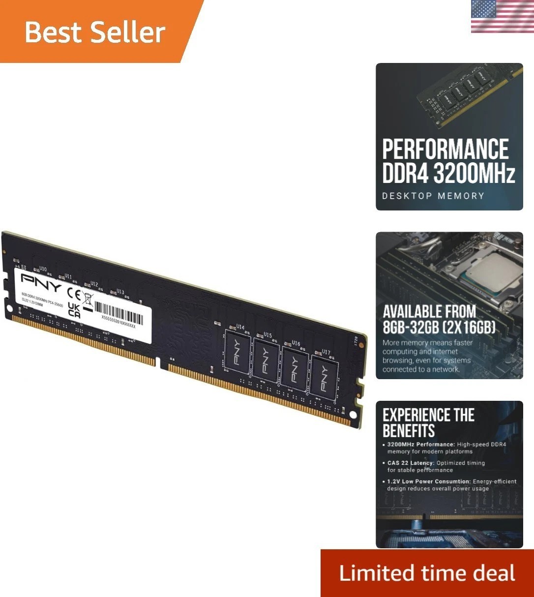 8GB 1x8GB 3200MHz CL22 Performance Desktop Memory