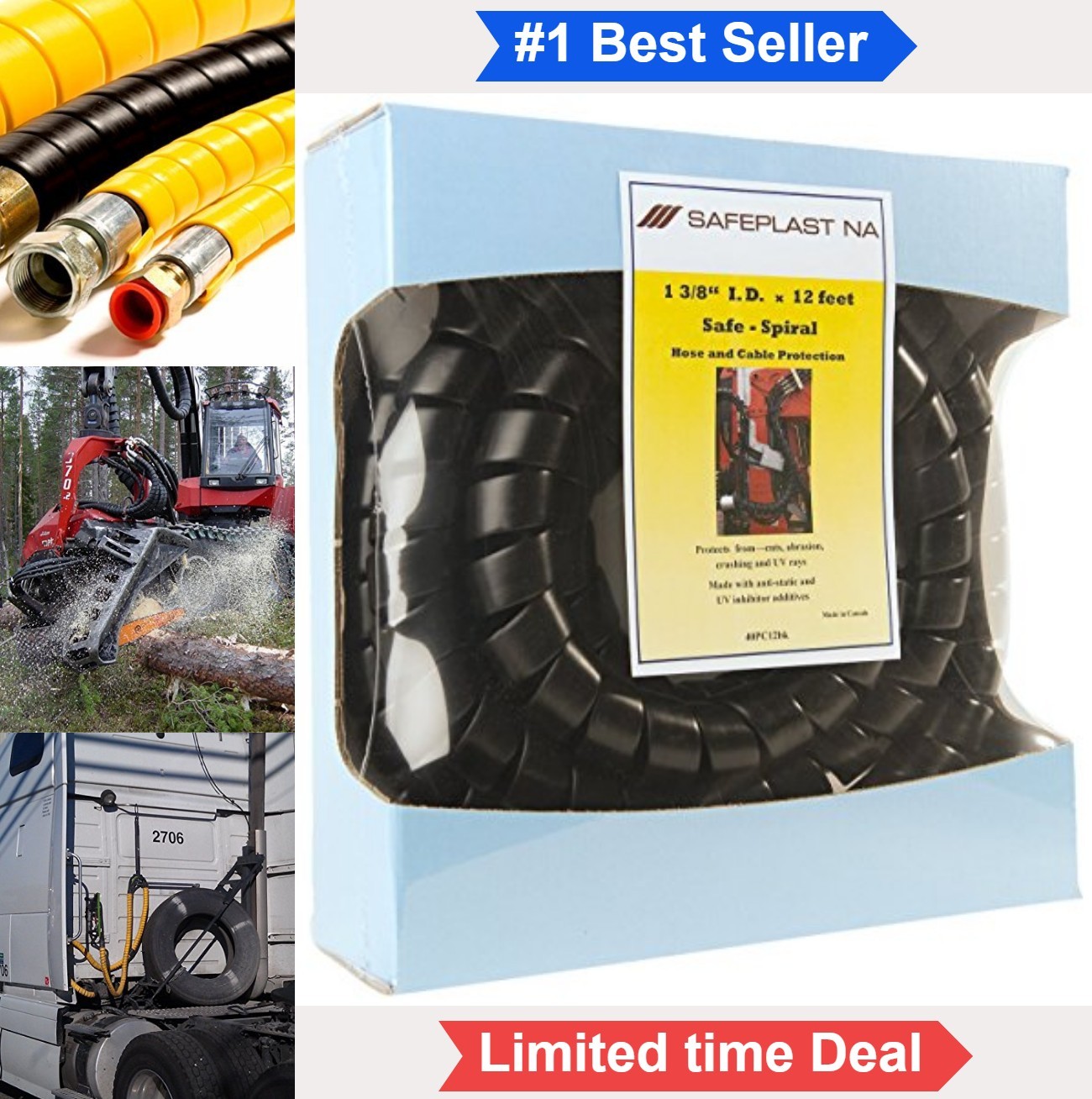 Spiral Wrap Hose Cable Protector 1.5 Inch 12 ft Black HDPE Outdoor Hydraulic
