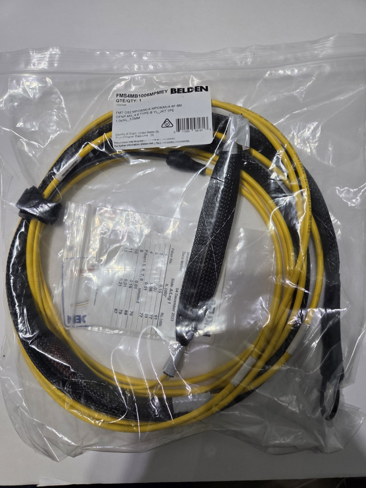Belden FMS4MB1006MPMEY MPO8 Trunk Cable OS2 Singlemode 6M Type-B APC NEW Sealed