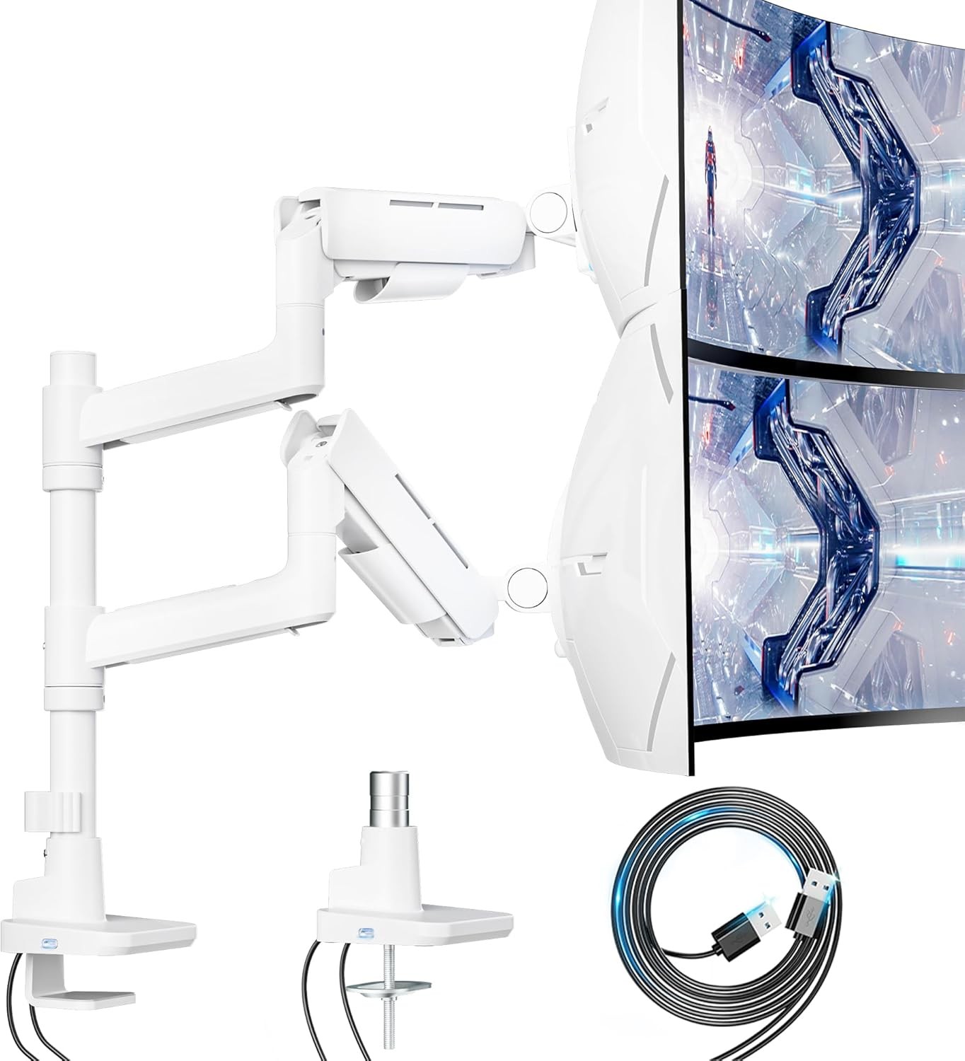 Vertical Dual Monitor Mount for 17-49 Inch Ultrawide Heavy Duty Curved white 