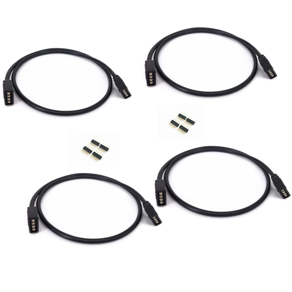 4Pcs Black 0.5M 1.64Ft 4 Color RGB Extension Cable LED Strip Connector Extension
