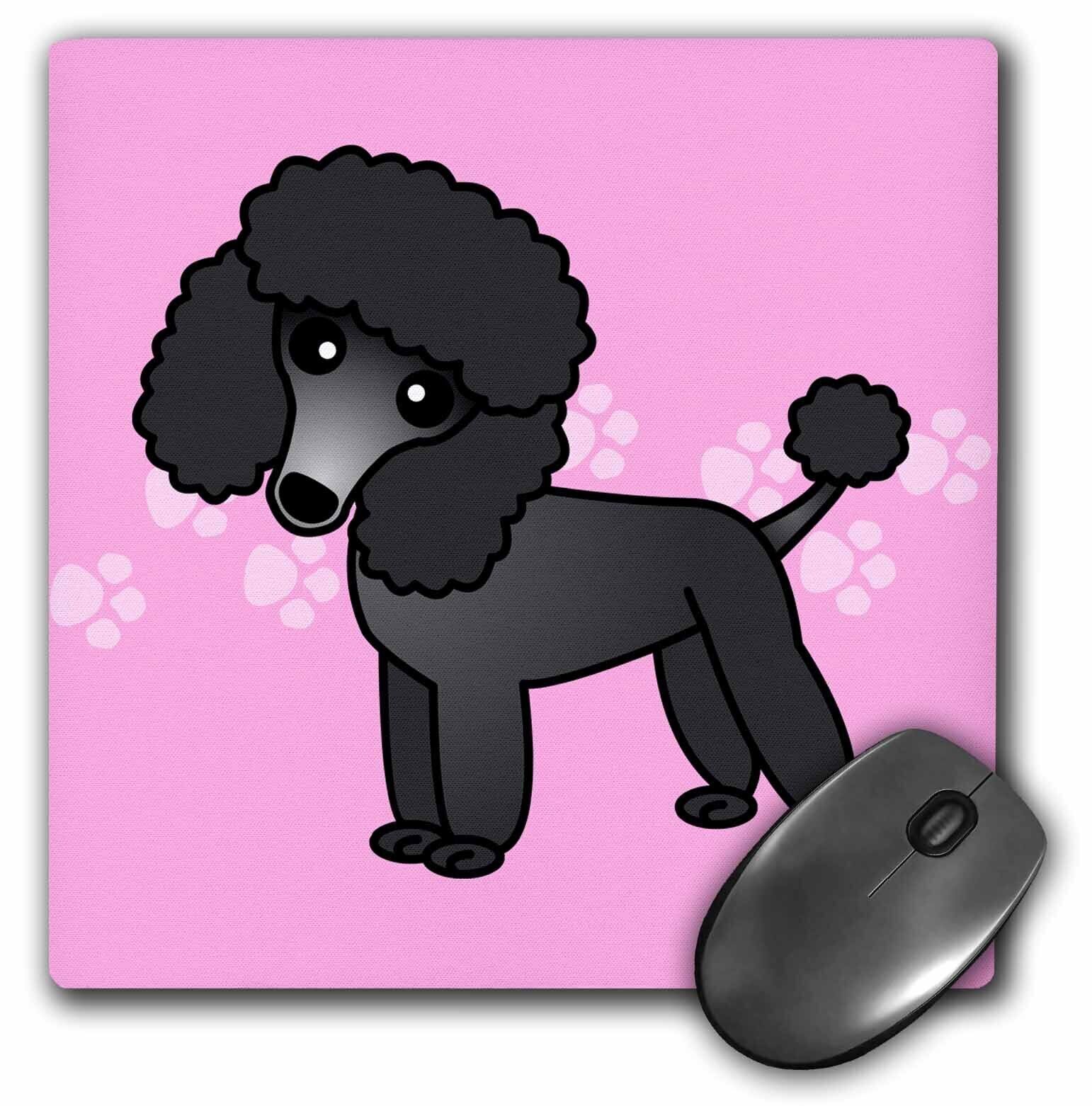 3dRose Cute Black Poodle Pink Paw Print Background MousePad