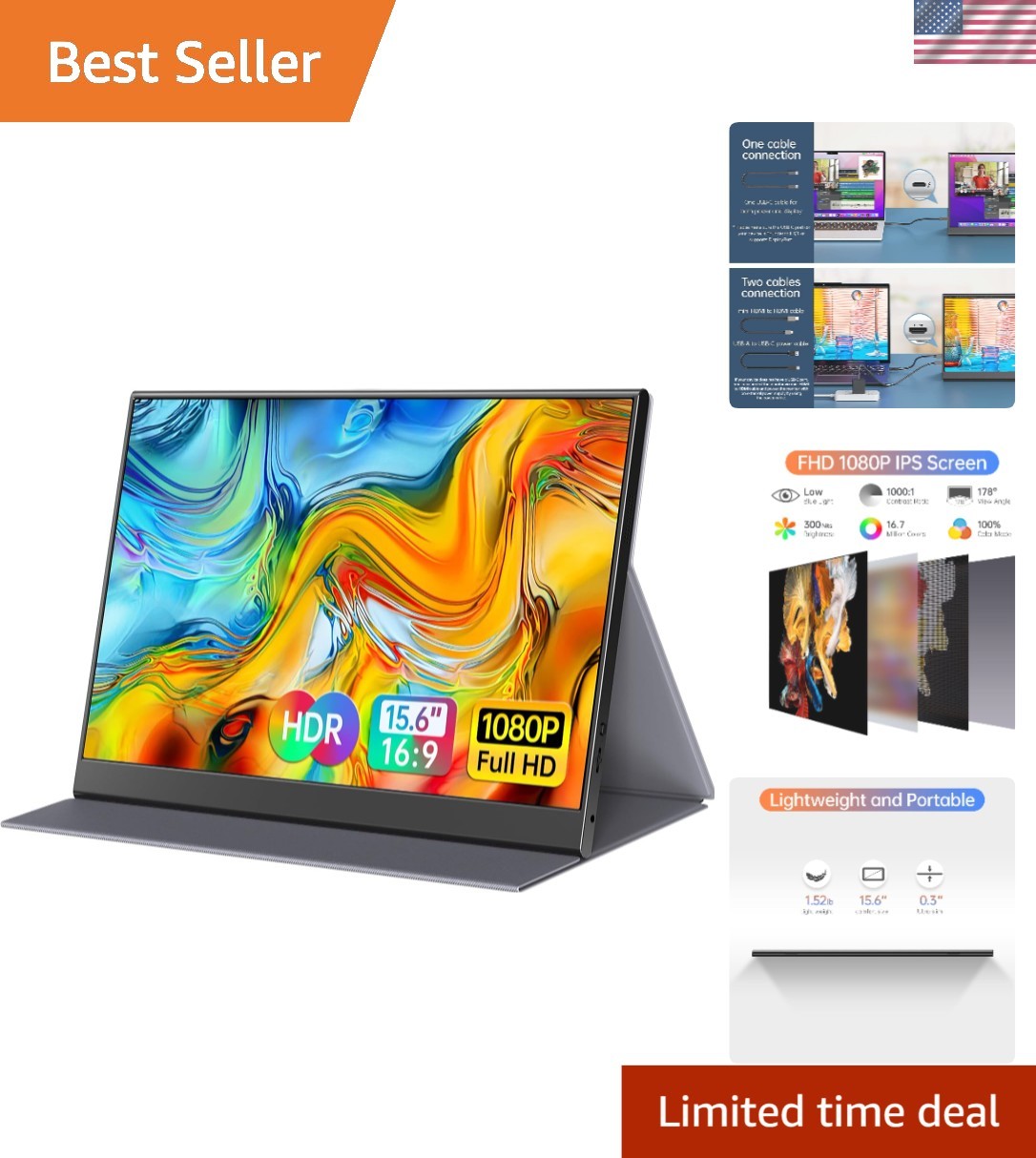 178° Viewing Angle 15.6-Inch IPS Portable Monitor - Lightweight & Versatile