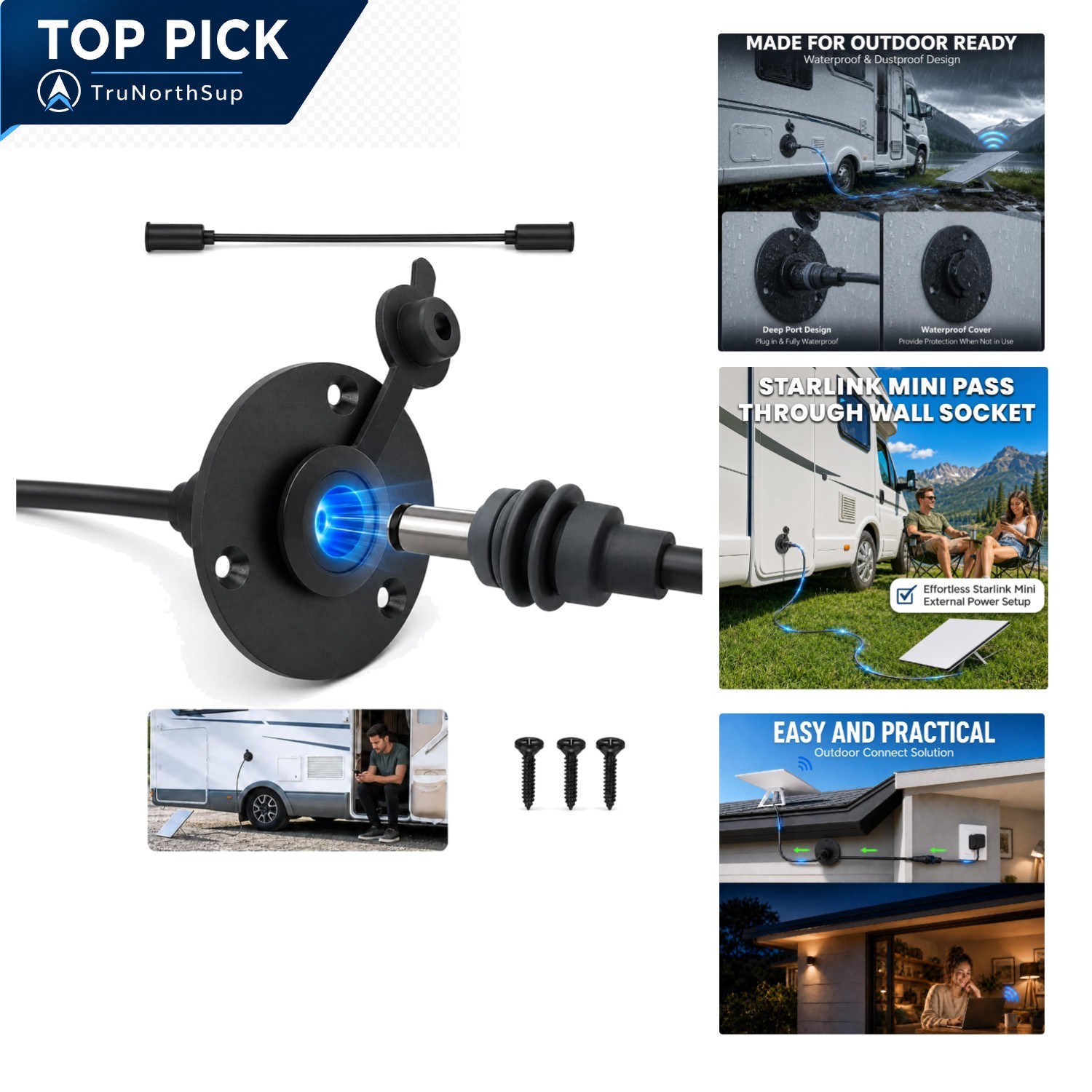 Starlink Mini Waterproof Wall Pass Through Kit RV Boat Aluminum  12-48V
