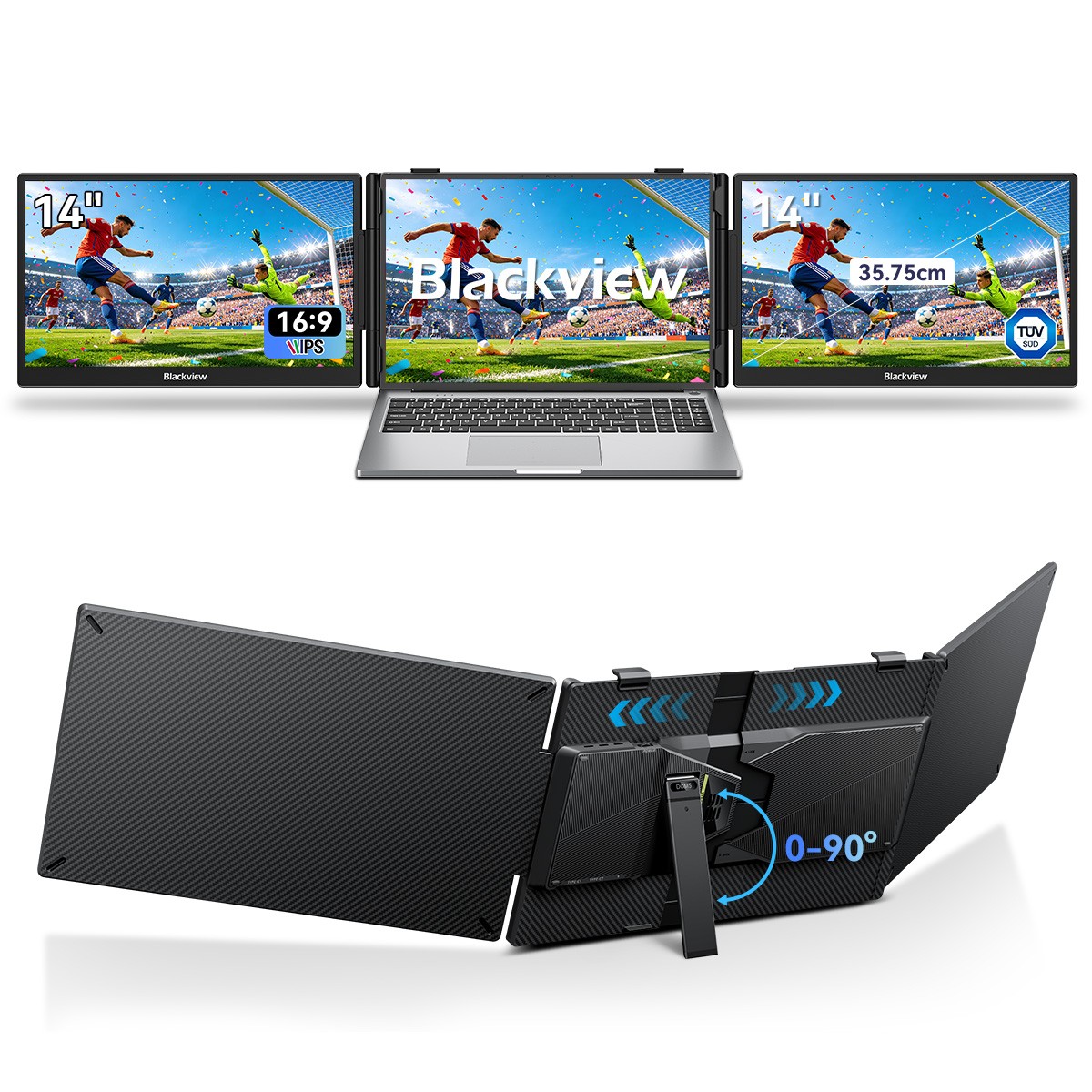 Blackview Laptop Screen Extender 14in FHD IPS Triple Portable Monitor For Laptop
