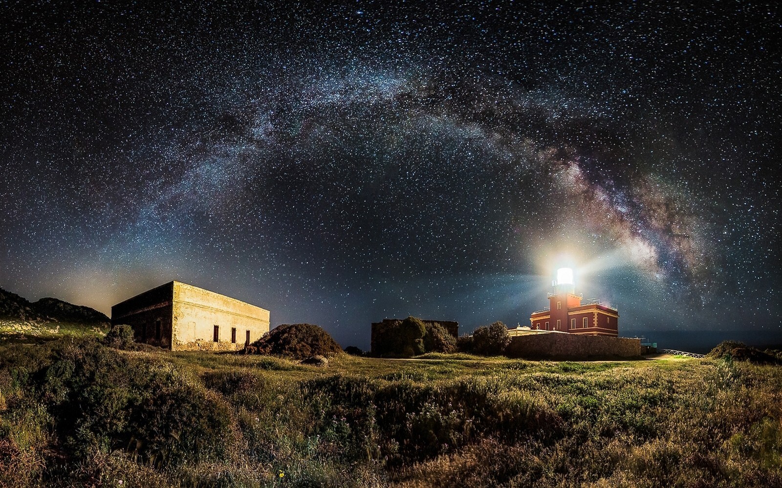 Landscape nature lighthouse milky way starry night space Custom Gaming Mat Desk