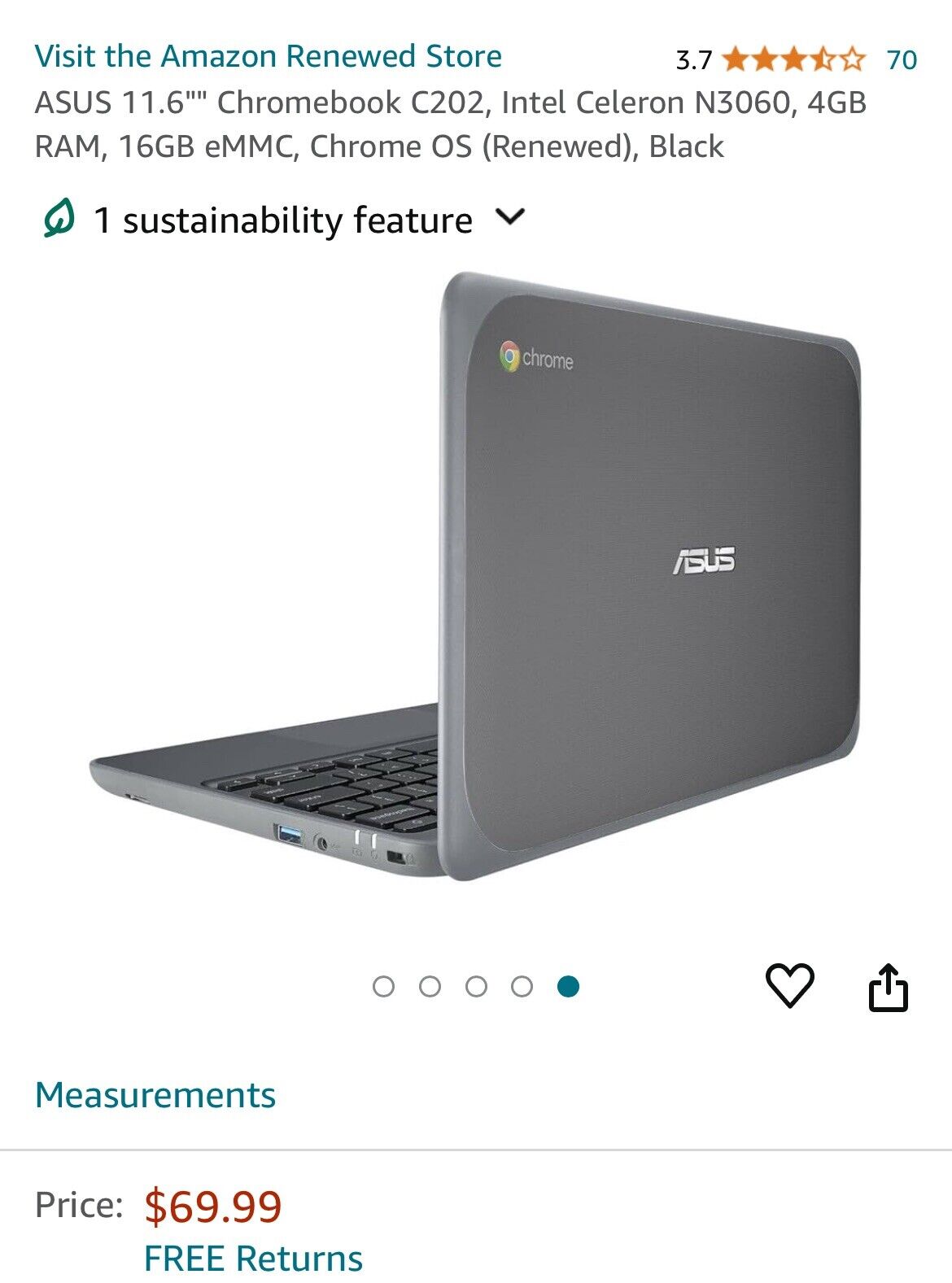 ASUS Chromebook C202S Celeron N360 1.60GHz 4GB Ram 16GB eMMC 11.6