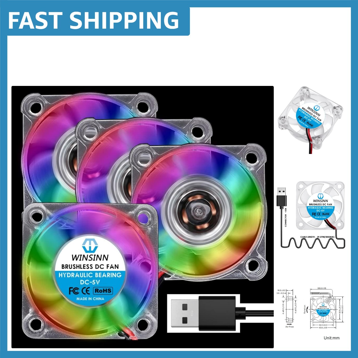 Low Noise 40mm RGB USB Fan Set - Ultimate Cooling Solution for DIY Projects