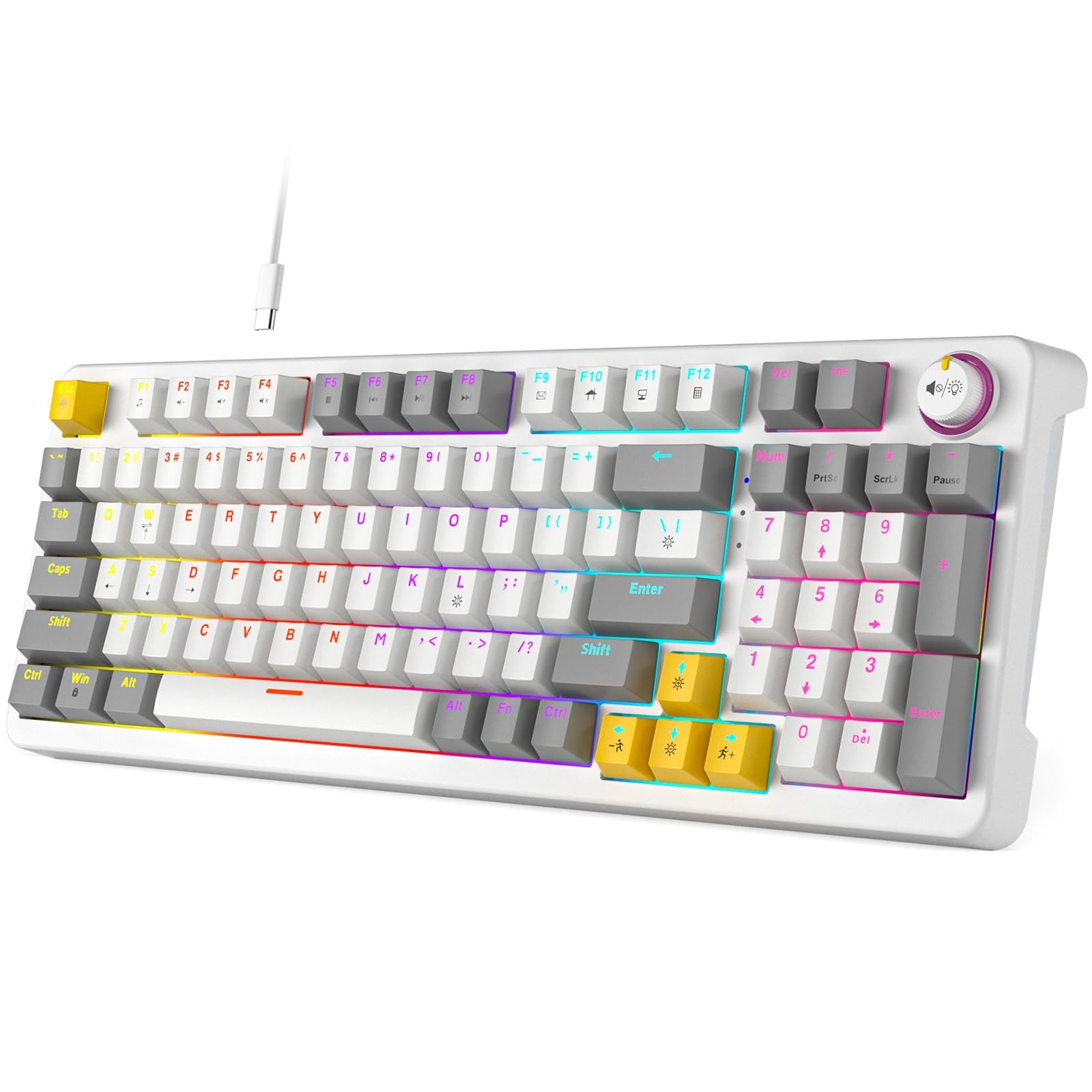 AK96 Smart Mechanical Gaming Keyboard 96 Keys LED Backlit Volume Knob White