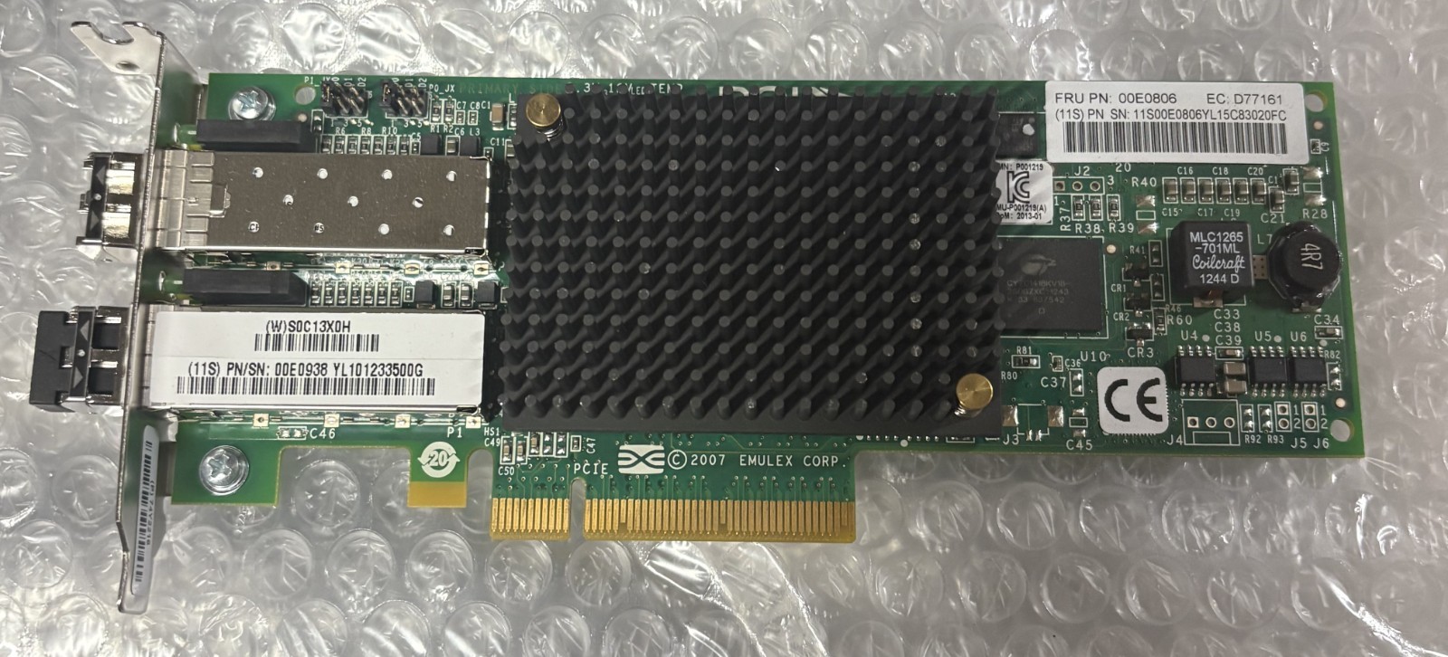 GENUINE IBM 8GB DUAL PORT FIBER CHANNEL ADAPTER LPE12002 / 00E0806 / 00E0938