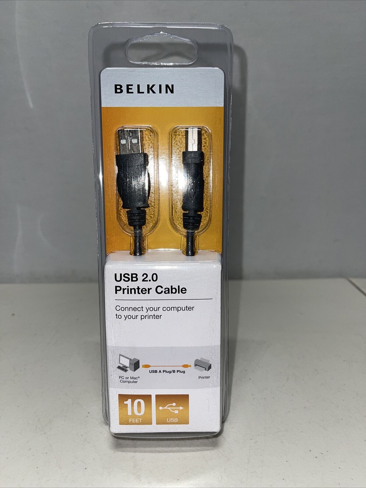 BELKIN USB 2.0 Printer Cable 10’ Connect Computer To Printer PC Mac-FREE SHIP