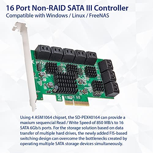 SYBA 16 PORT SATA III TO PCIE 3.0 X4 NON-RAID EXPANSION CARD QUAD -  GREEN/BLACK