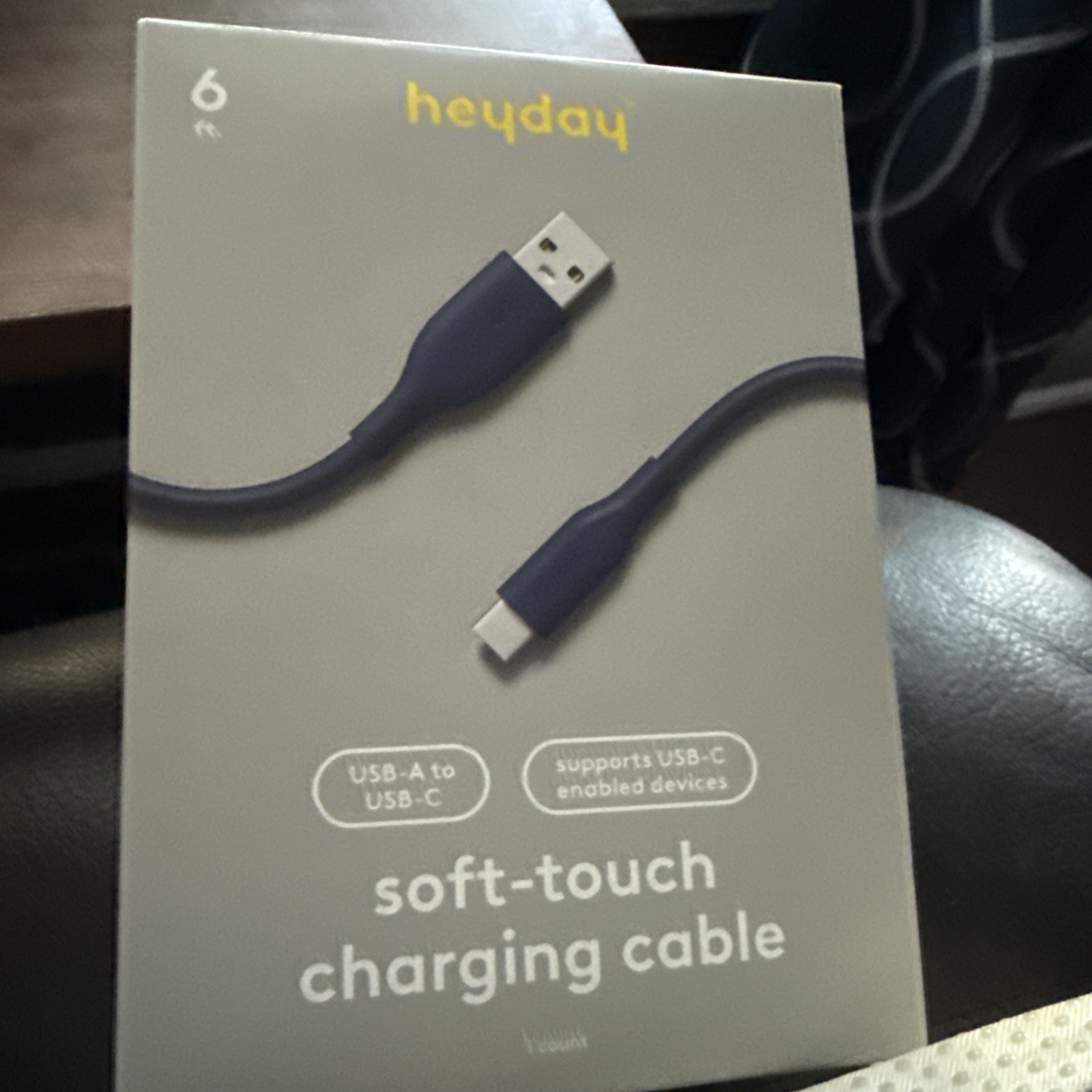 heyday Soft-Touch Fast Charging Power Delivery USB-A to USB-C Cable 6 ft Blue