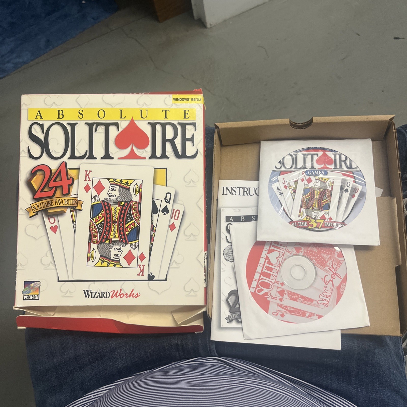 Rare vtg Sealed Box ABSOLUTE SOLITAIRE CD-ROM PC Windows 95/3.1 24 card game NOS